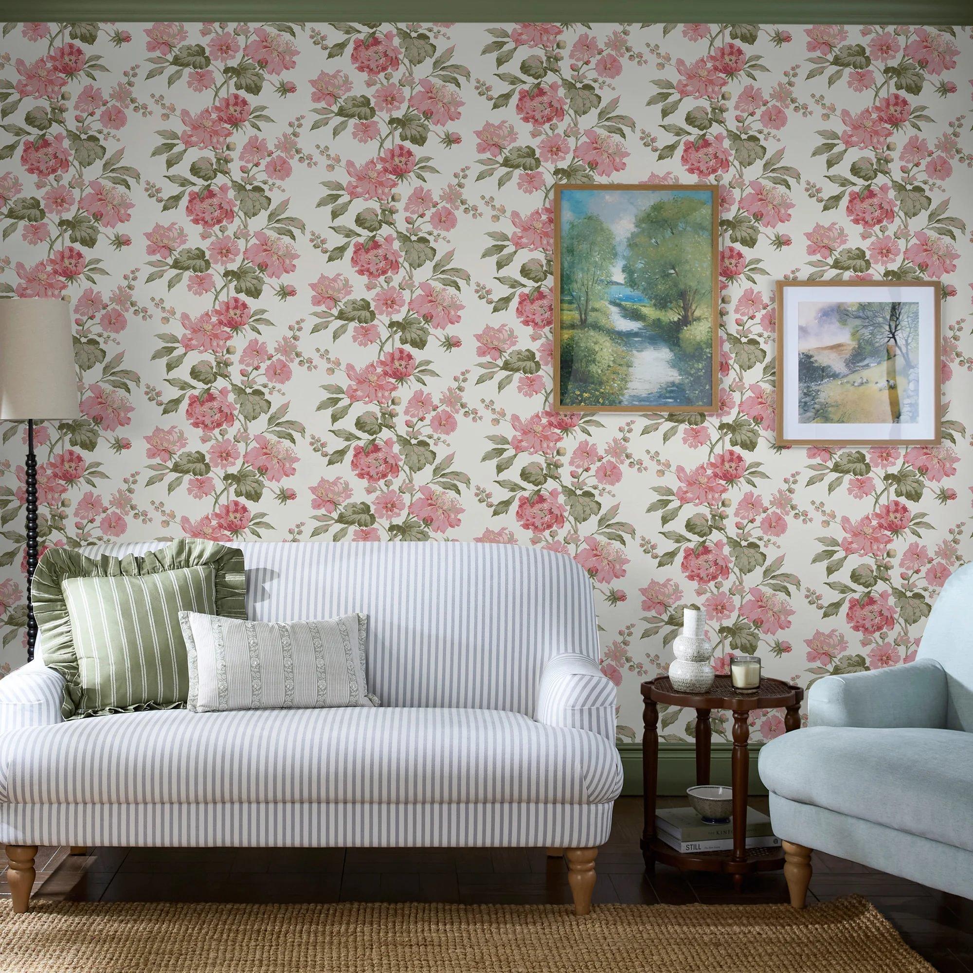 Pink - Laura Ashley - Romilly Floral Wallpaper - 5