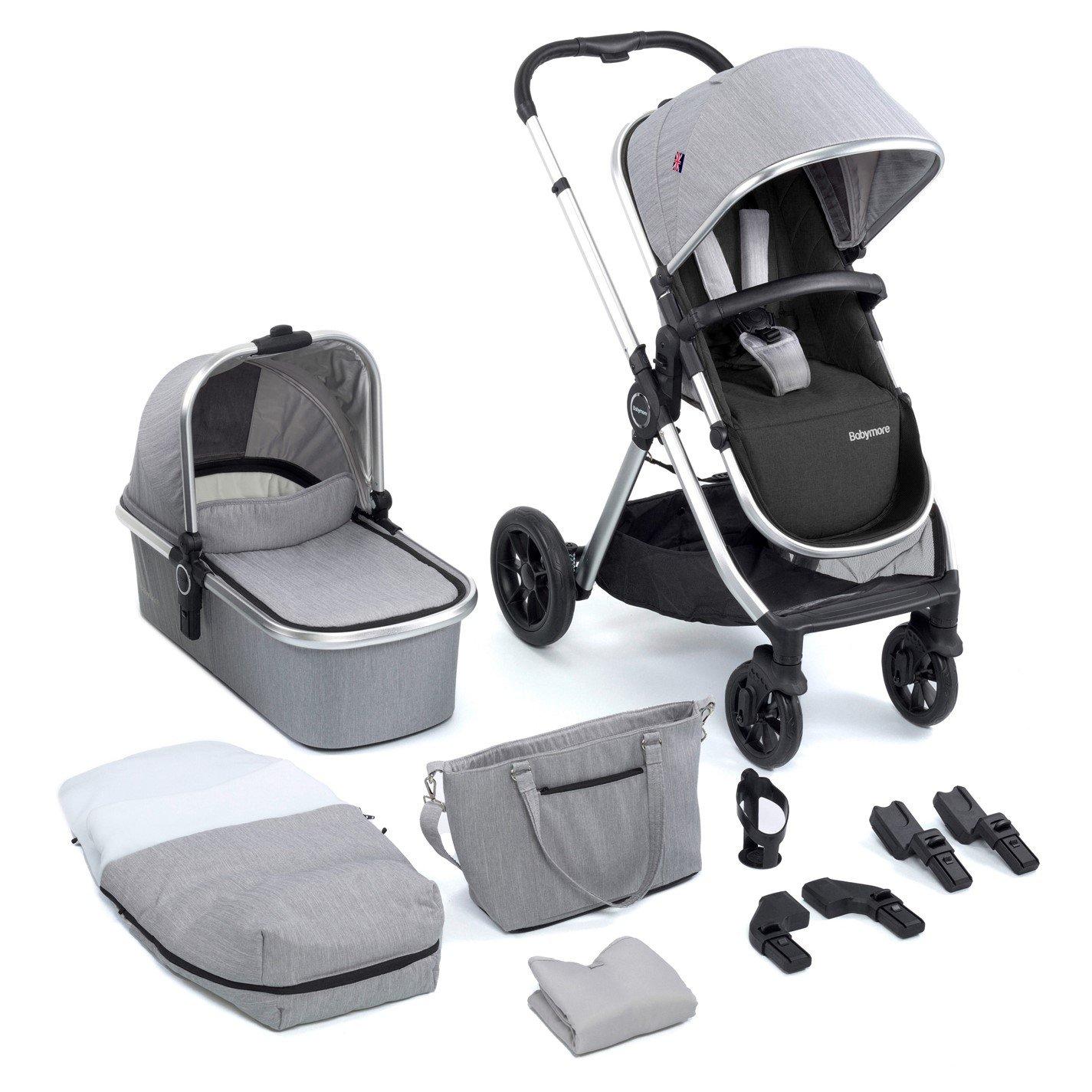 Silver - Babymore - Memore V2 Pram Pushchair 11 Piece - Silver - 1