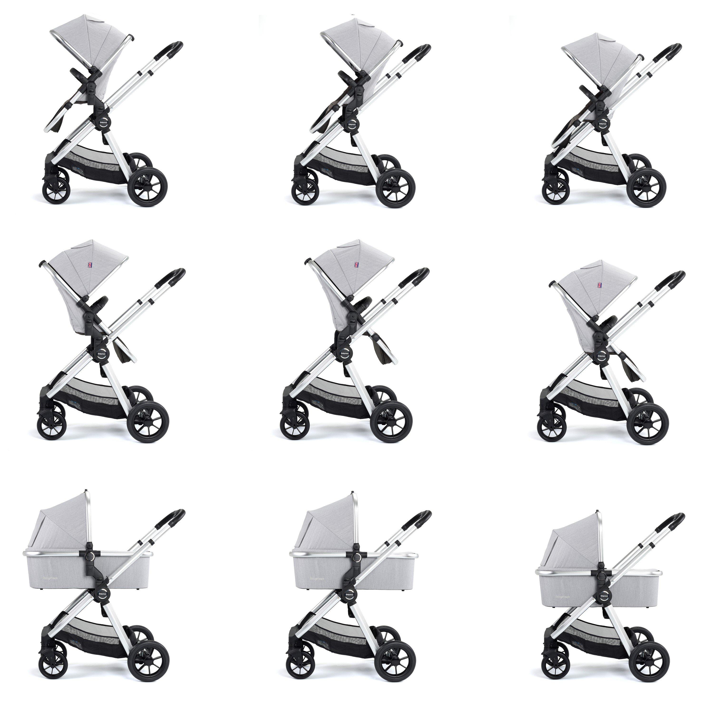 Silver - Babymore - Memore V2 Pram Pushchair 11 Piece - Silver - 5