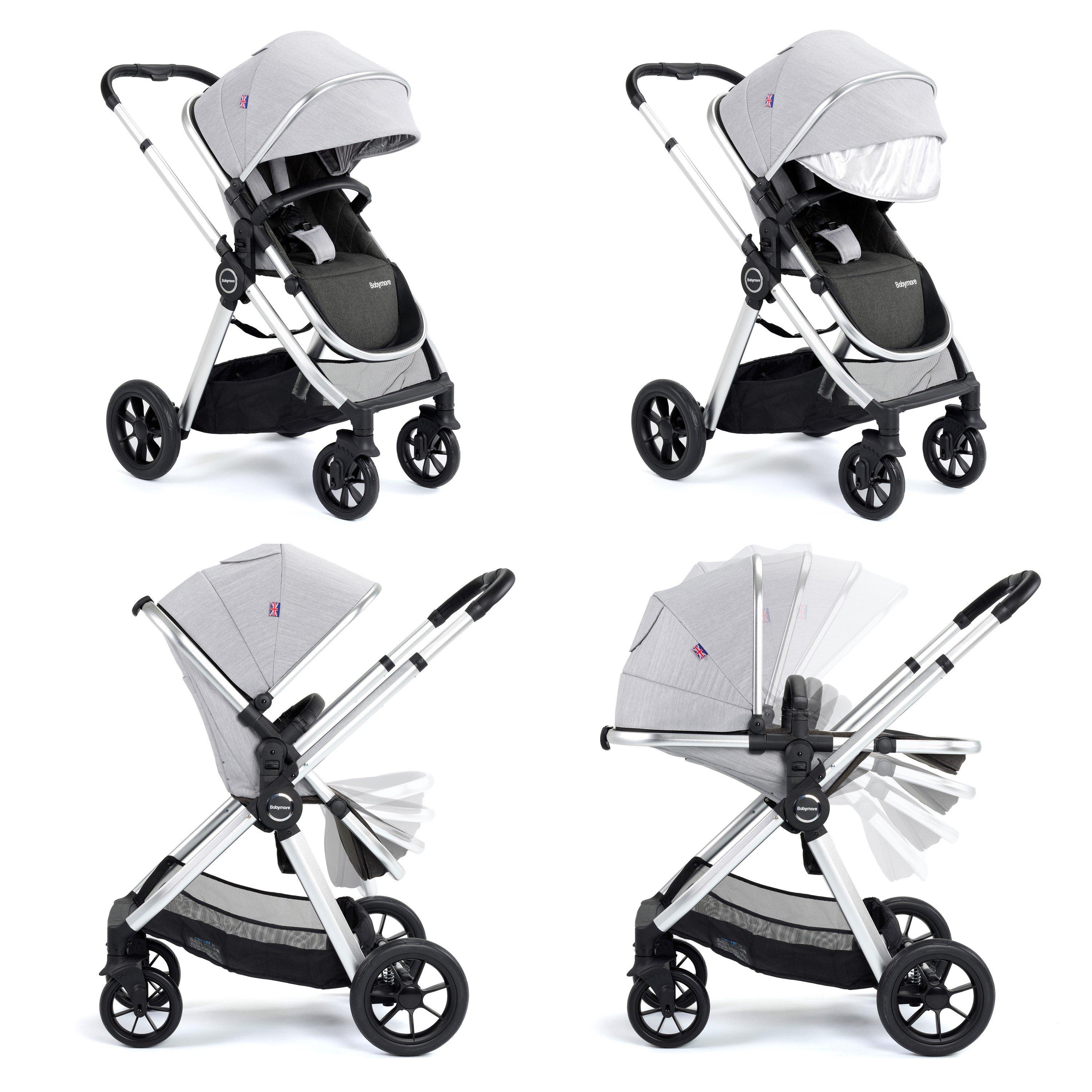 Silver - Babymore - Memore V2 Pram Pushchair 11 Piece - Silver - 6