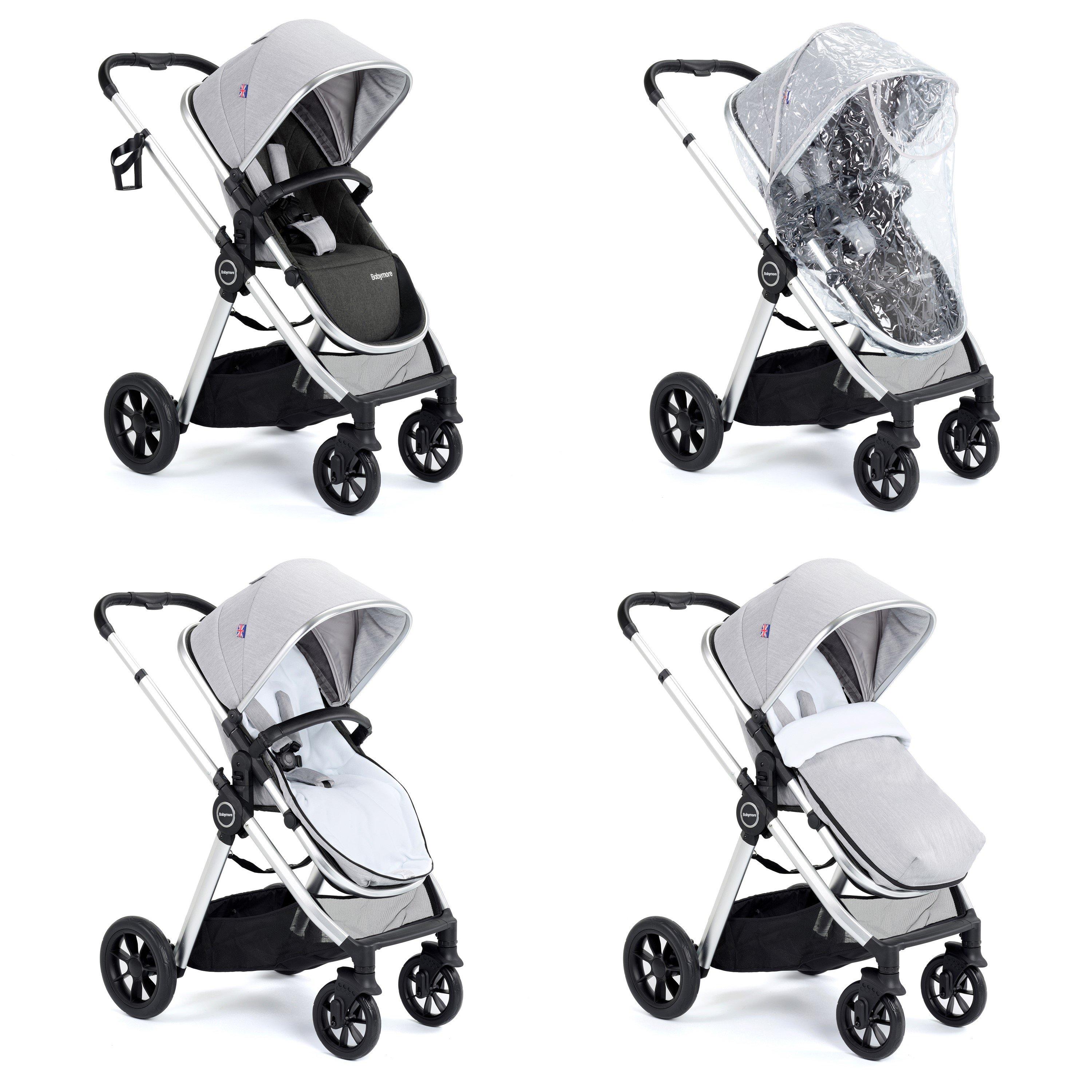 Silver - Babymore - Memore V2 Pram Pushchair 11 Piece - Silver - 7