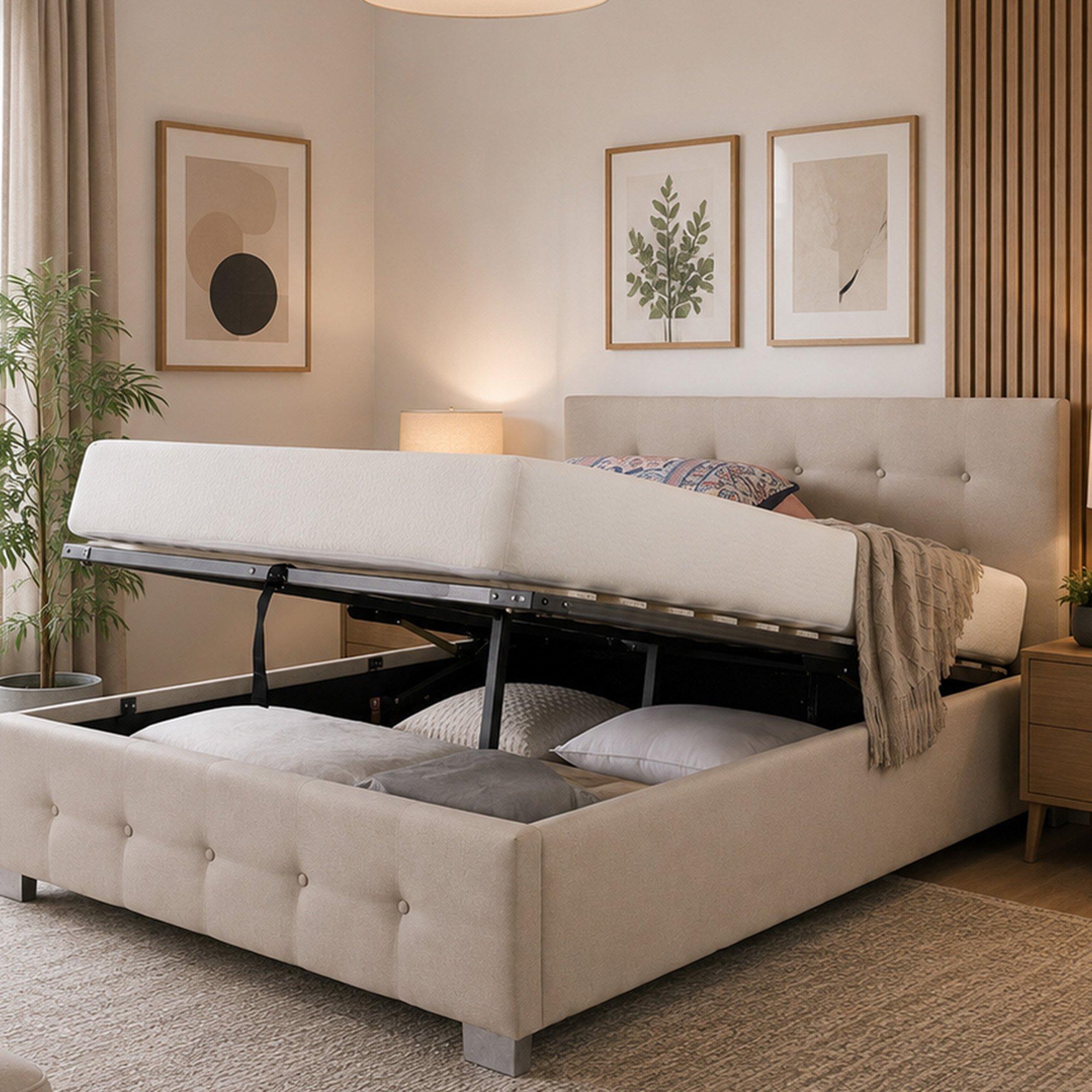 Beige - Aspire - Aspire Upholstered Ottoman Bed - 2
