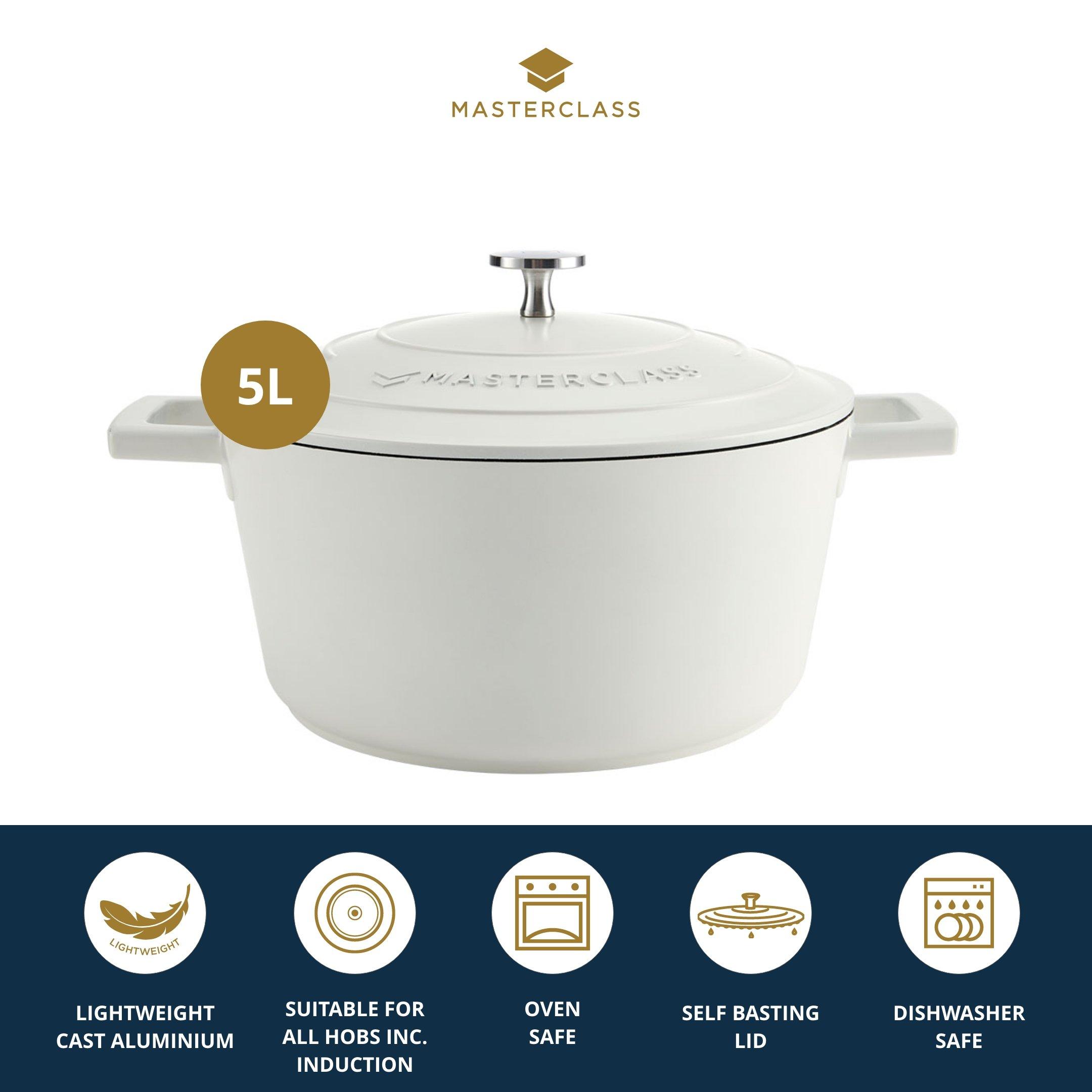 Cream - MasterClass - Cast Aluminium Casserole Dish with Lid - 6