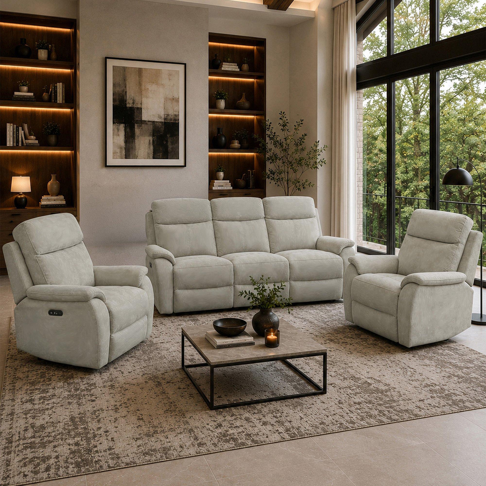 Grey - Aspire - Kingsmere 3 + 1 + 1 Power Recliner Sofa Set, Cheni - 1