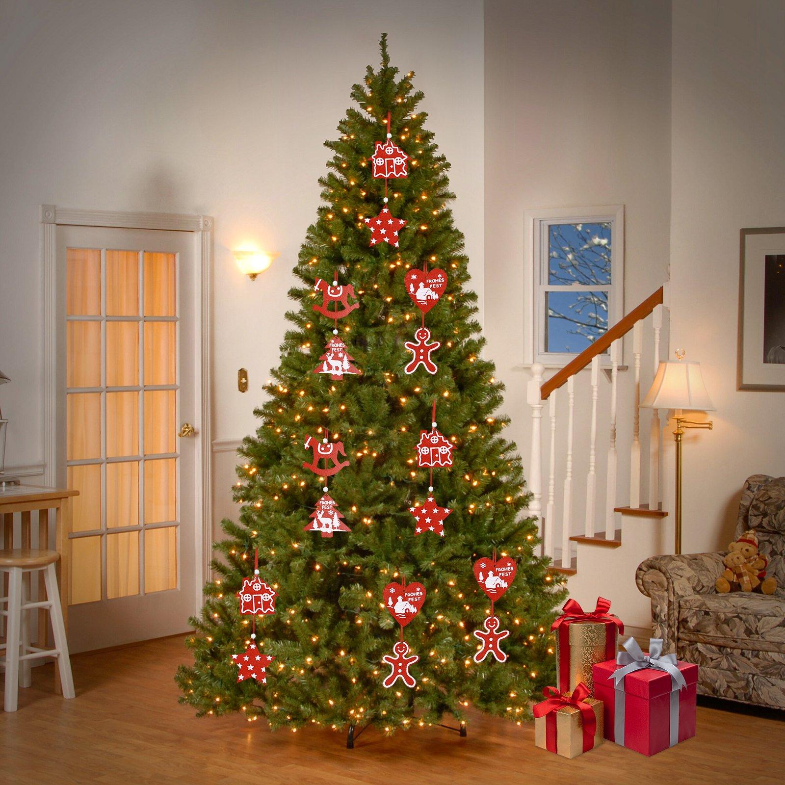 Red - LIFE IDEAS - Christmas Tree Wooden Hanging Ornament Set - 1