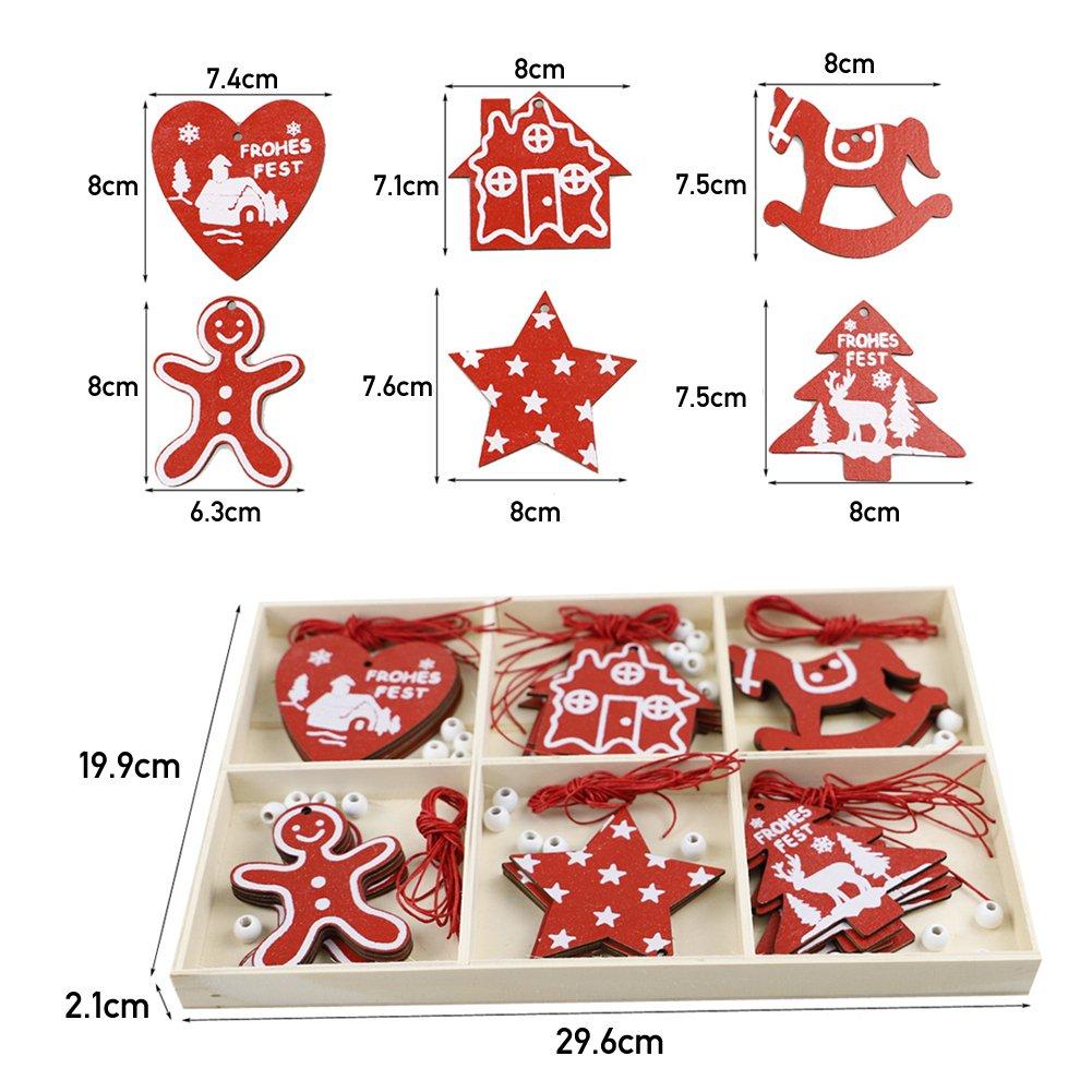 Red - LIFE IDEAS - Christmas Tree Wooden Hanging Ornament Set - 9