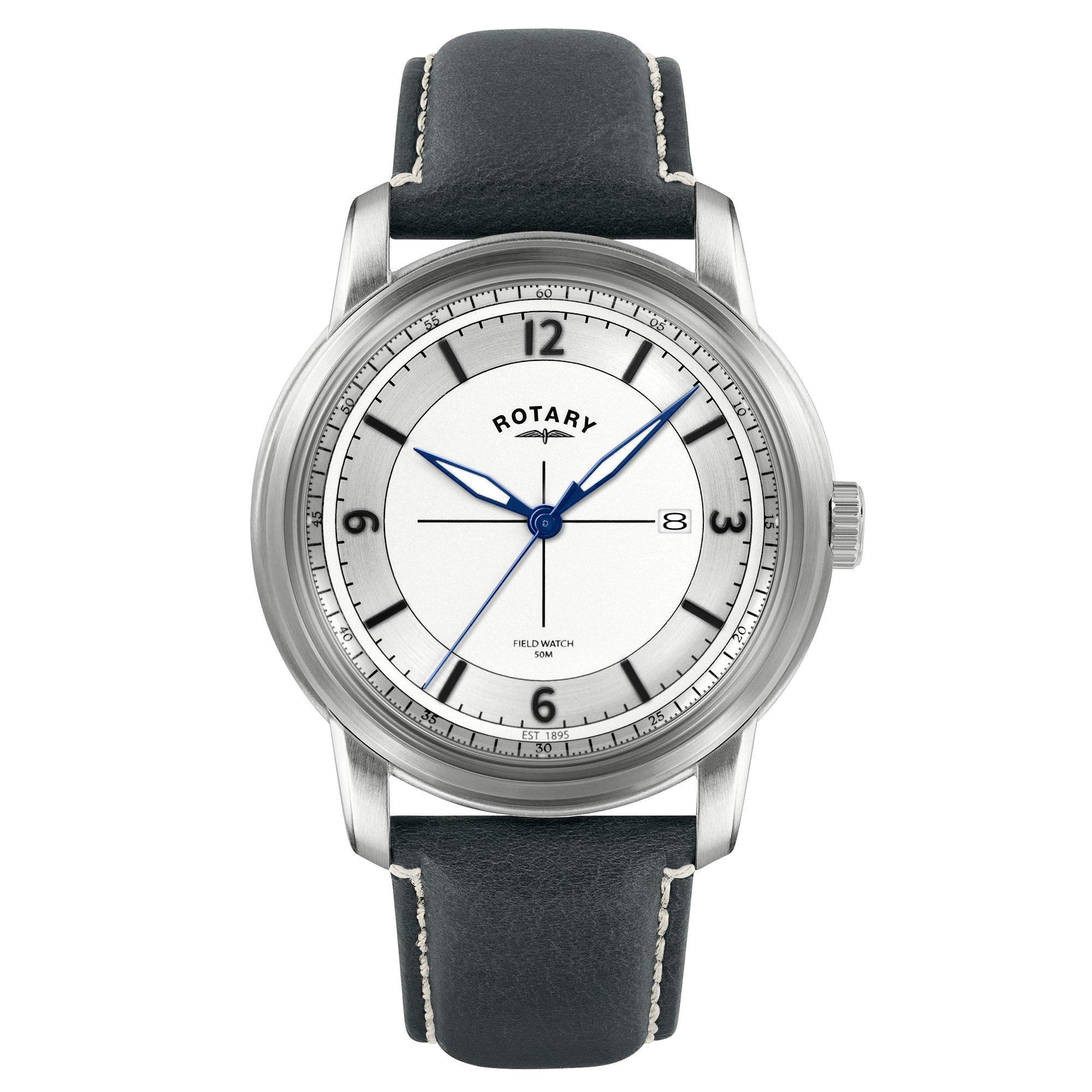 Black - Rotary - Mens Heritage Field SS Black Leather Watch - 1