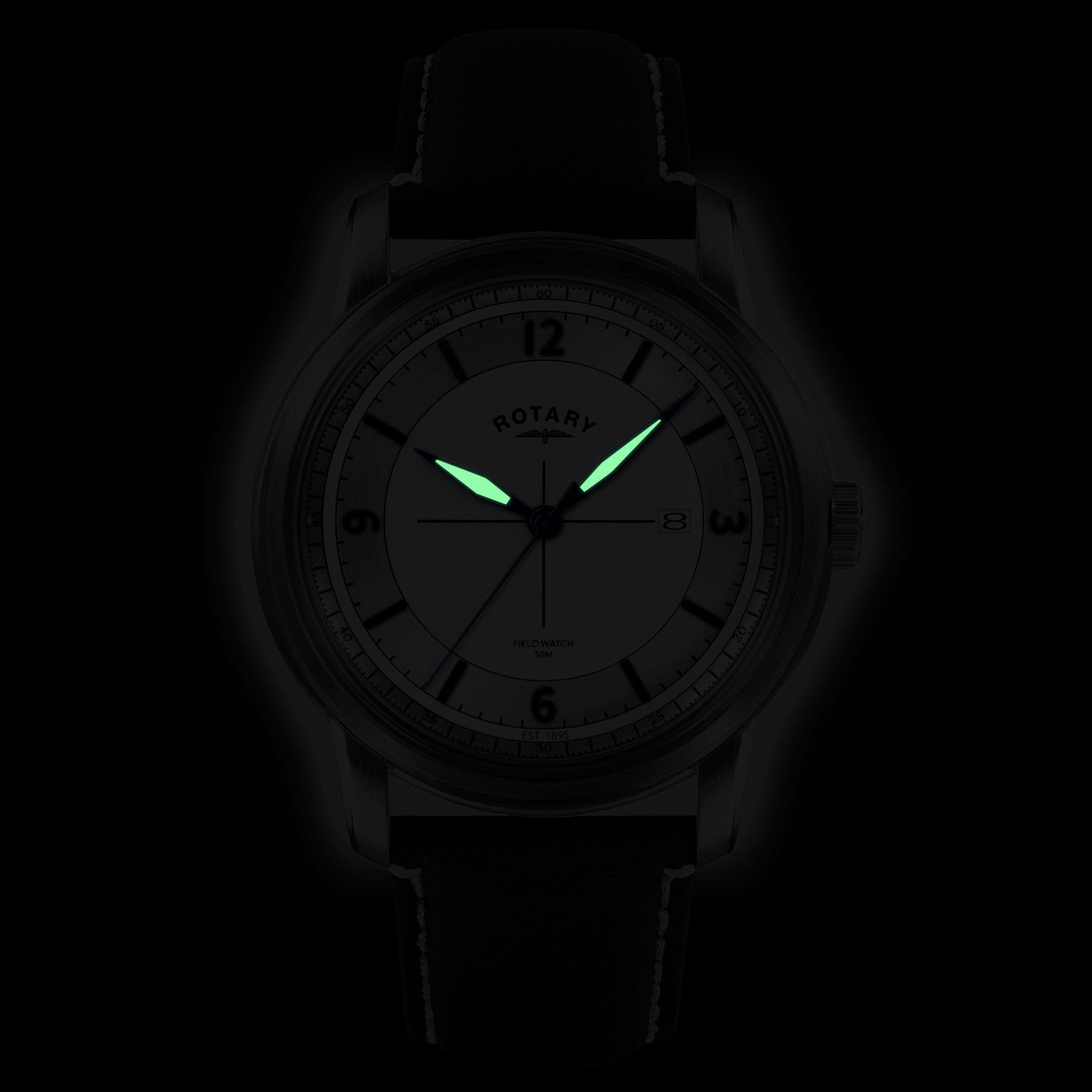 Black - Rotary - Rotary Mens Heritage Field SS Black Leather Watch - 5