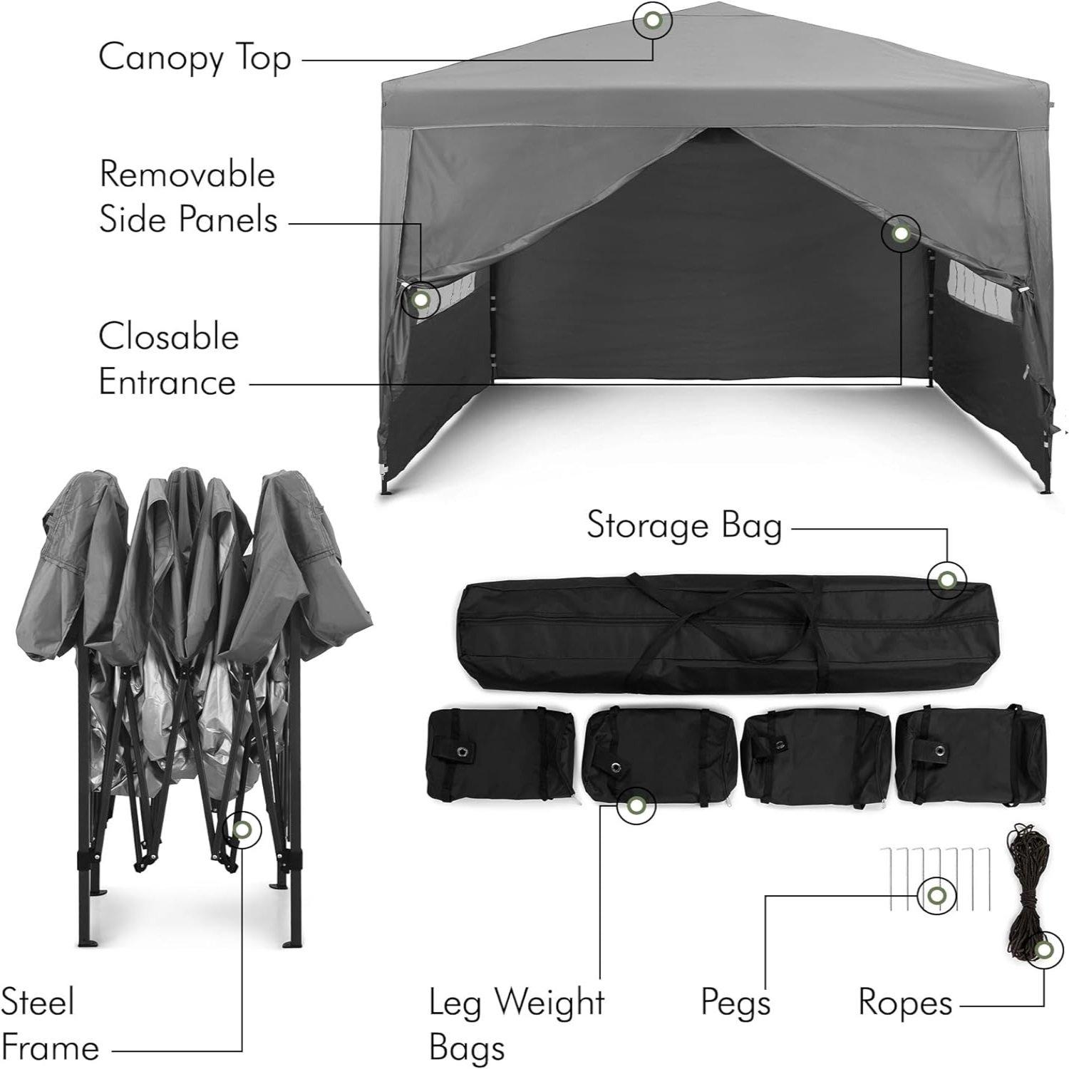 Grey - VonHaus - VonHaus Pop Up Gazebo including sides - 5
