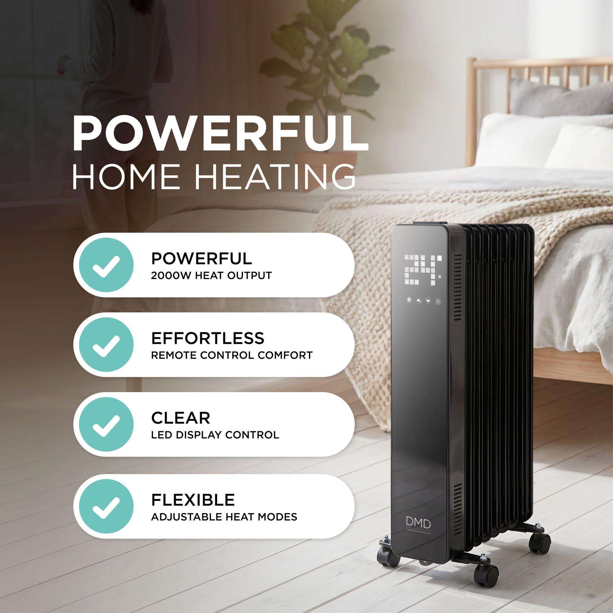 Black - DMD Collective - 9-Fin Oil-Filled Radiator with Remote & Timer 2000 - 3