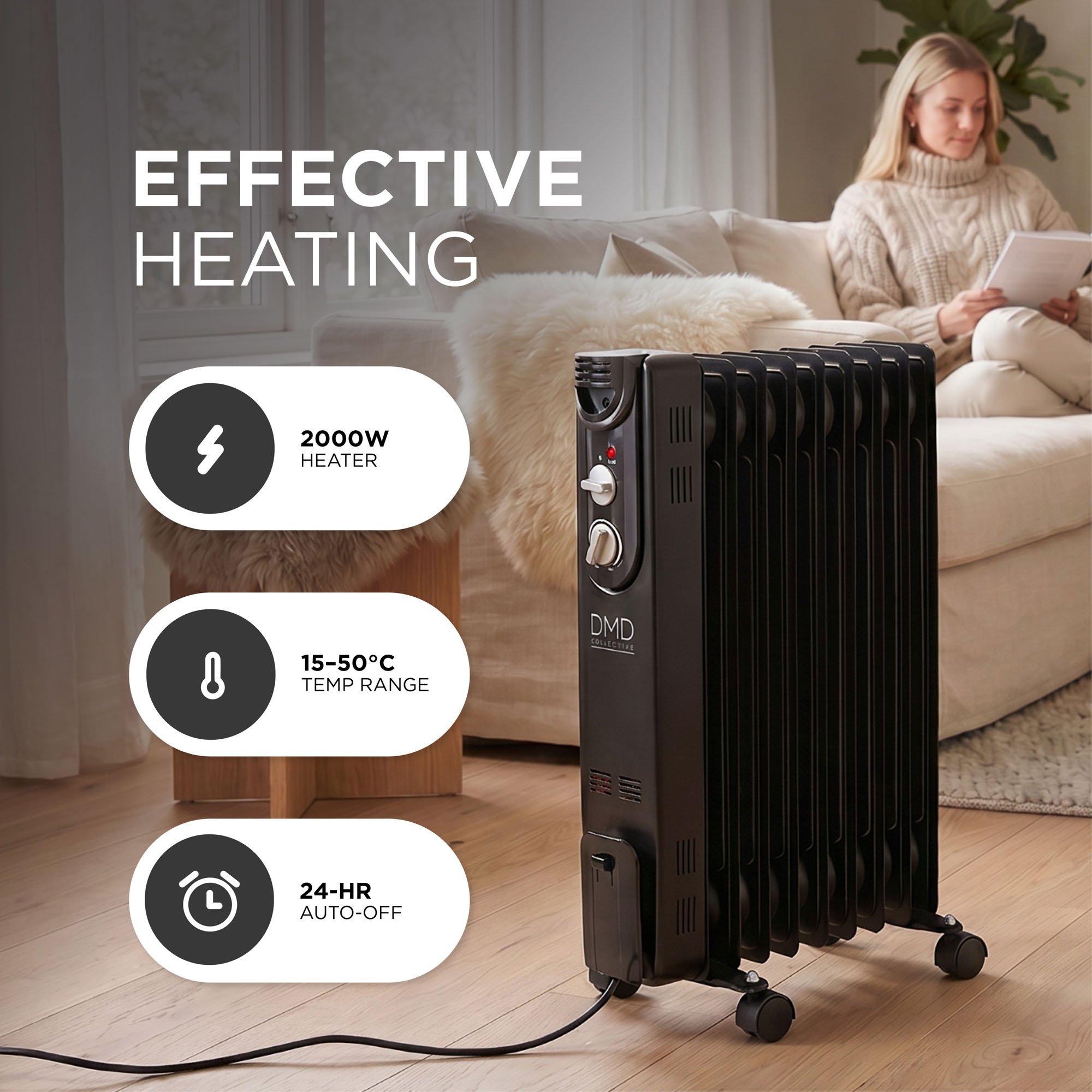Black - DMD Collective - 9-Fin Oil-Filled Radiator with Remote & Timer 2000 - 4