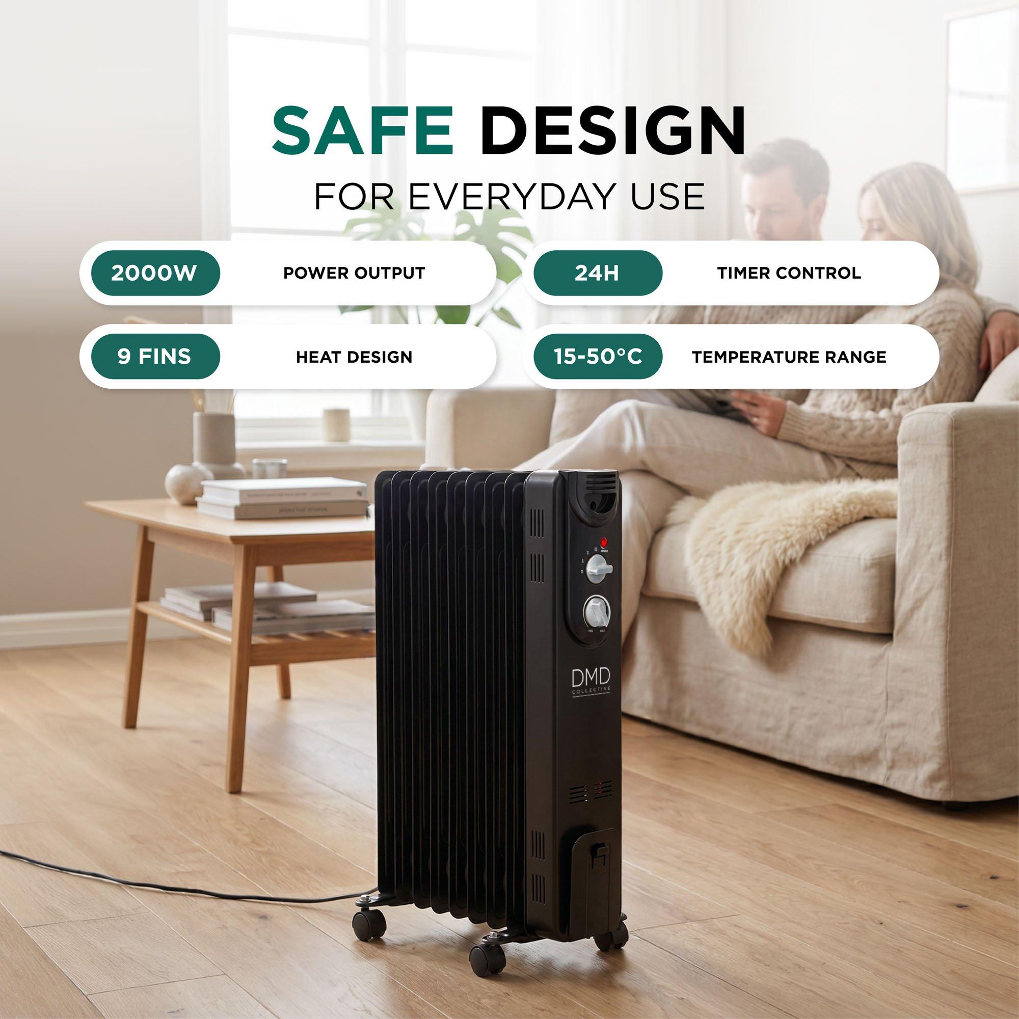 Black - DMD Collective - 9-Fin Oil-Filled Radiator with Remote & Timer 2000 - 5
