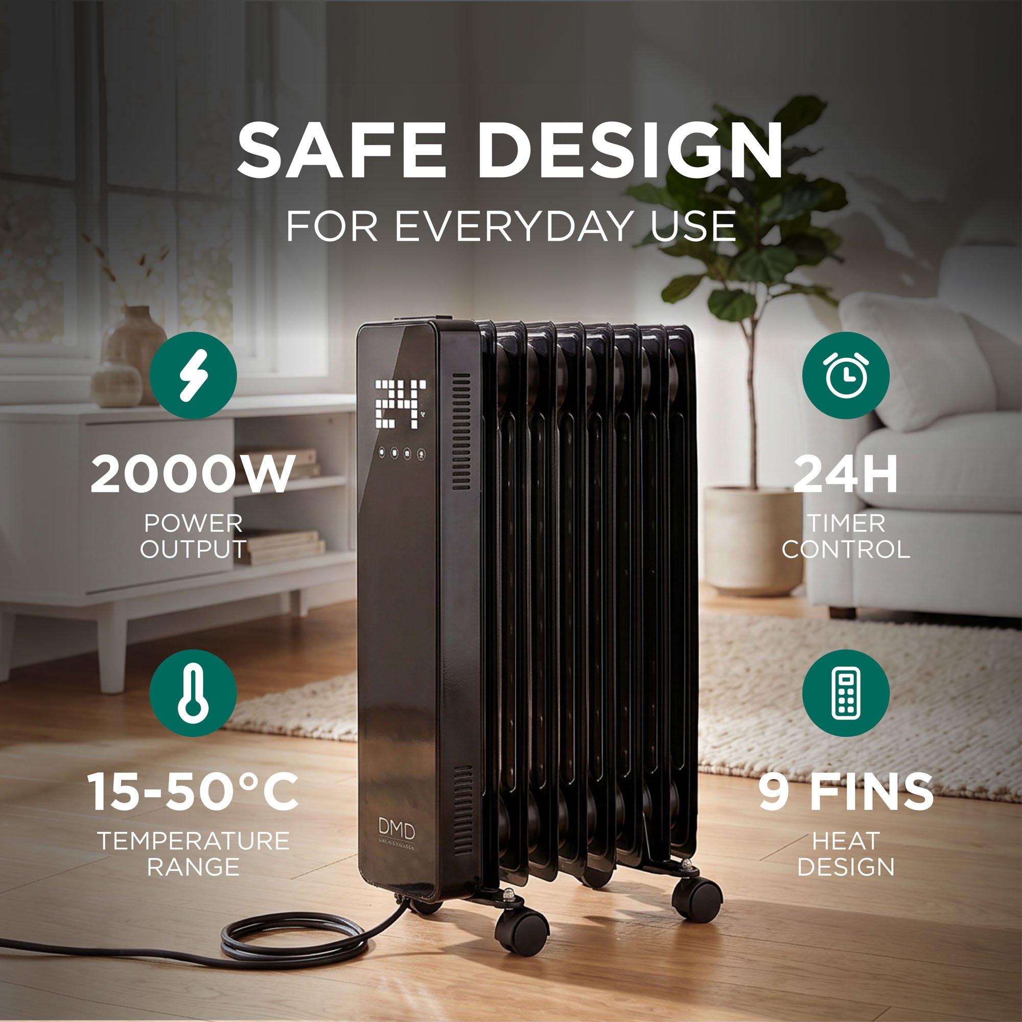 Black - DMD Collective - 9-Fin Oil-Filled Radiator with Remote & Timer 2000 - 6