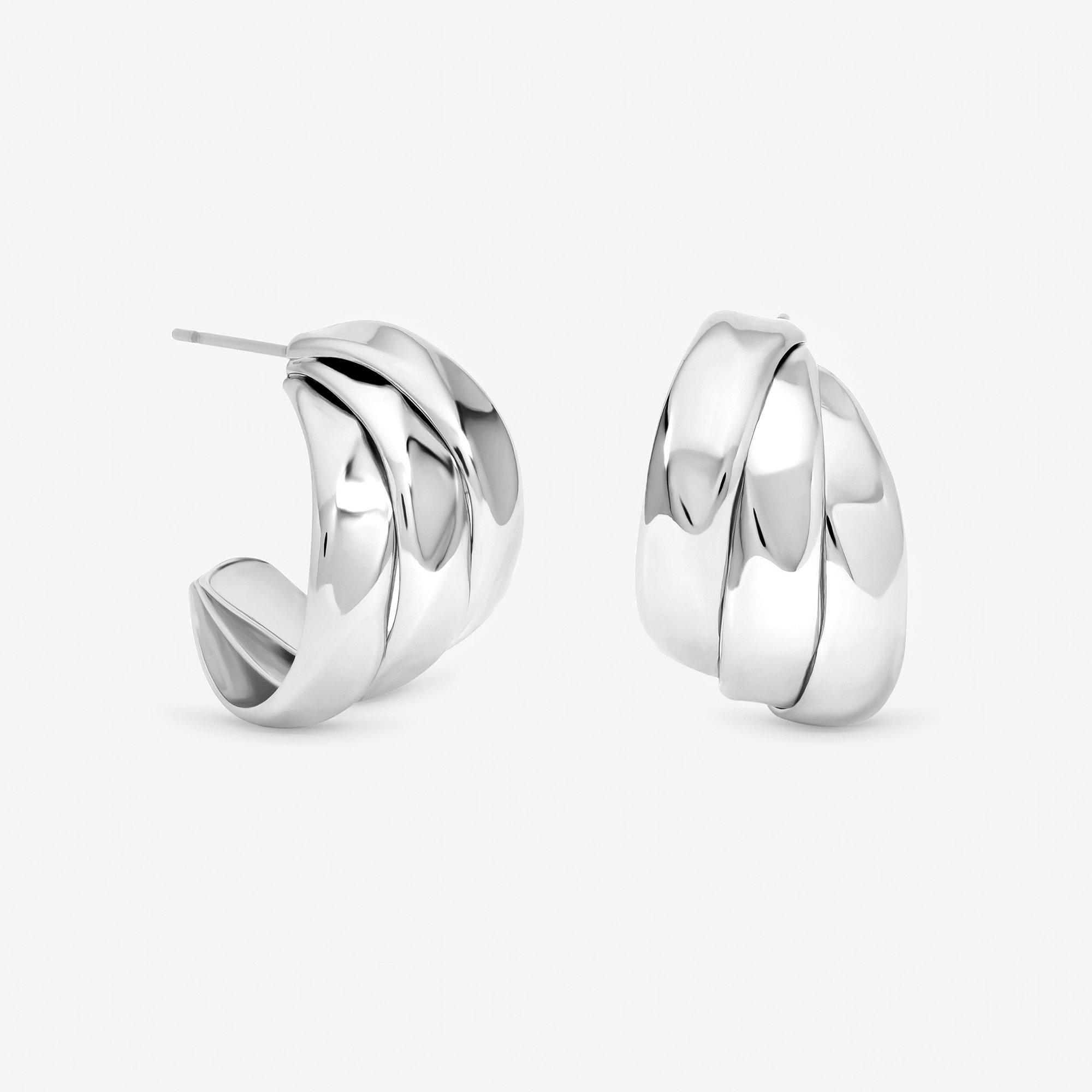 Silver - Jon Richard - Silver Plated Multirow Molten Hoop Earrings - 1