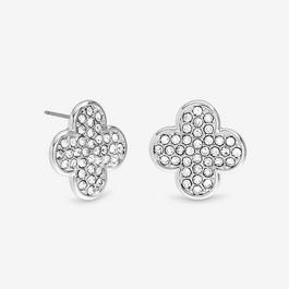 Mood Silver Pave Crystal Statement Clover Stud Earrings