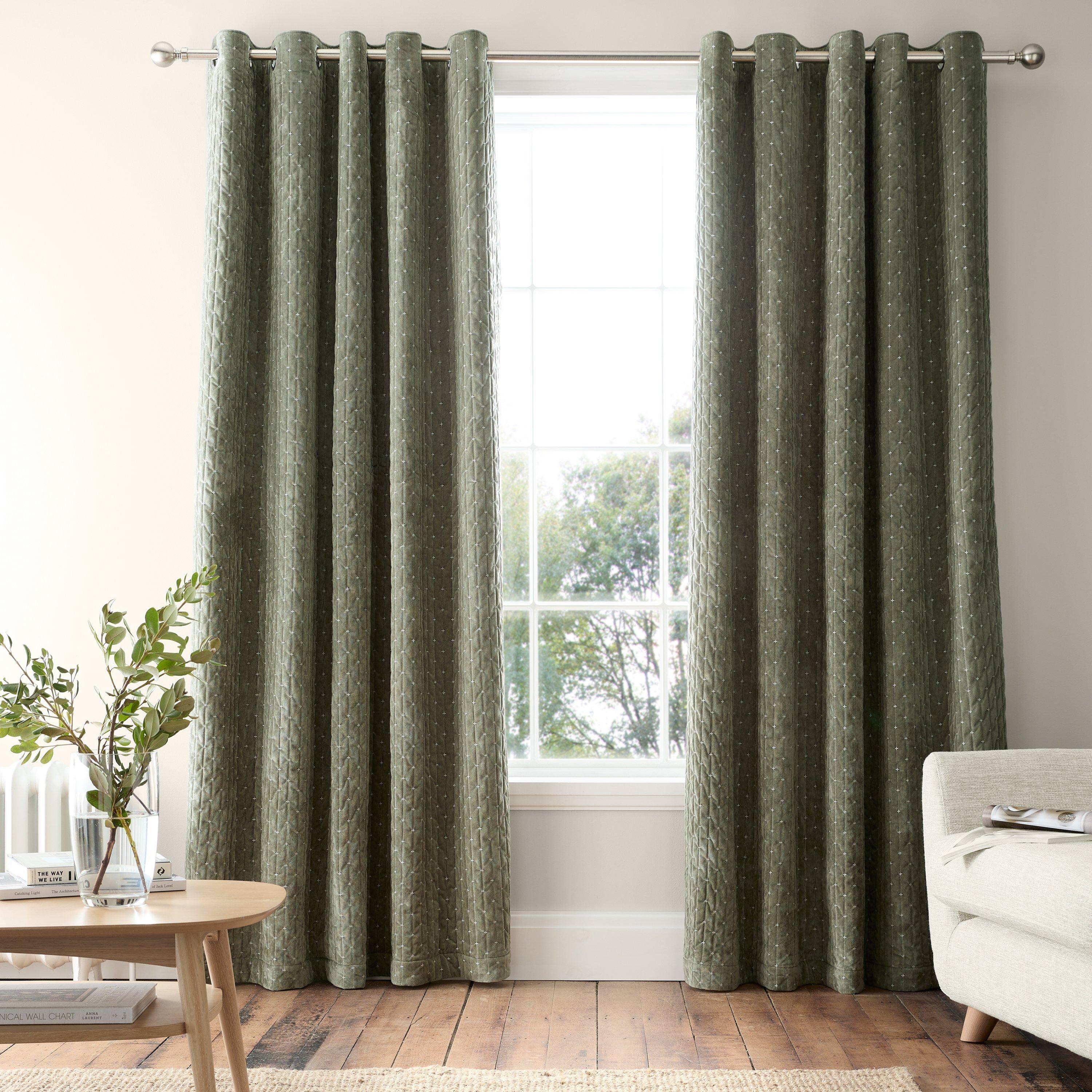 Green - Bianca - Attica Velvet Blackout Eyelet Curtains - 1