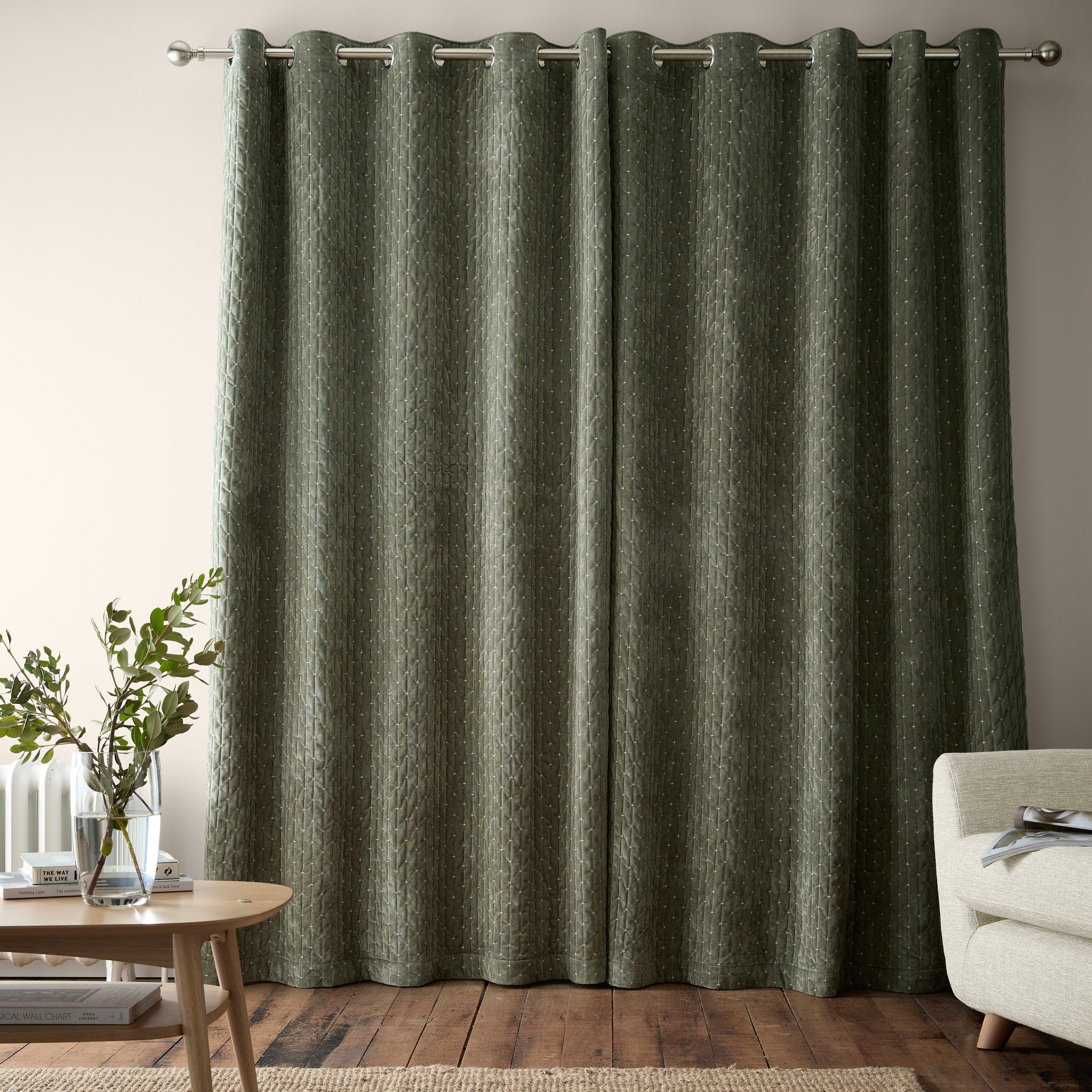 Green - Bianca - Attica Velvet Blackout Eyelet Curtains - 2
