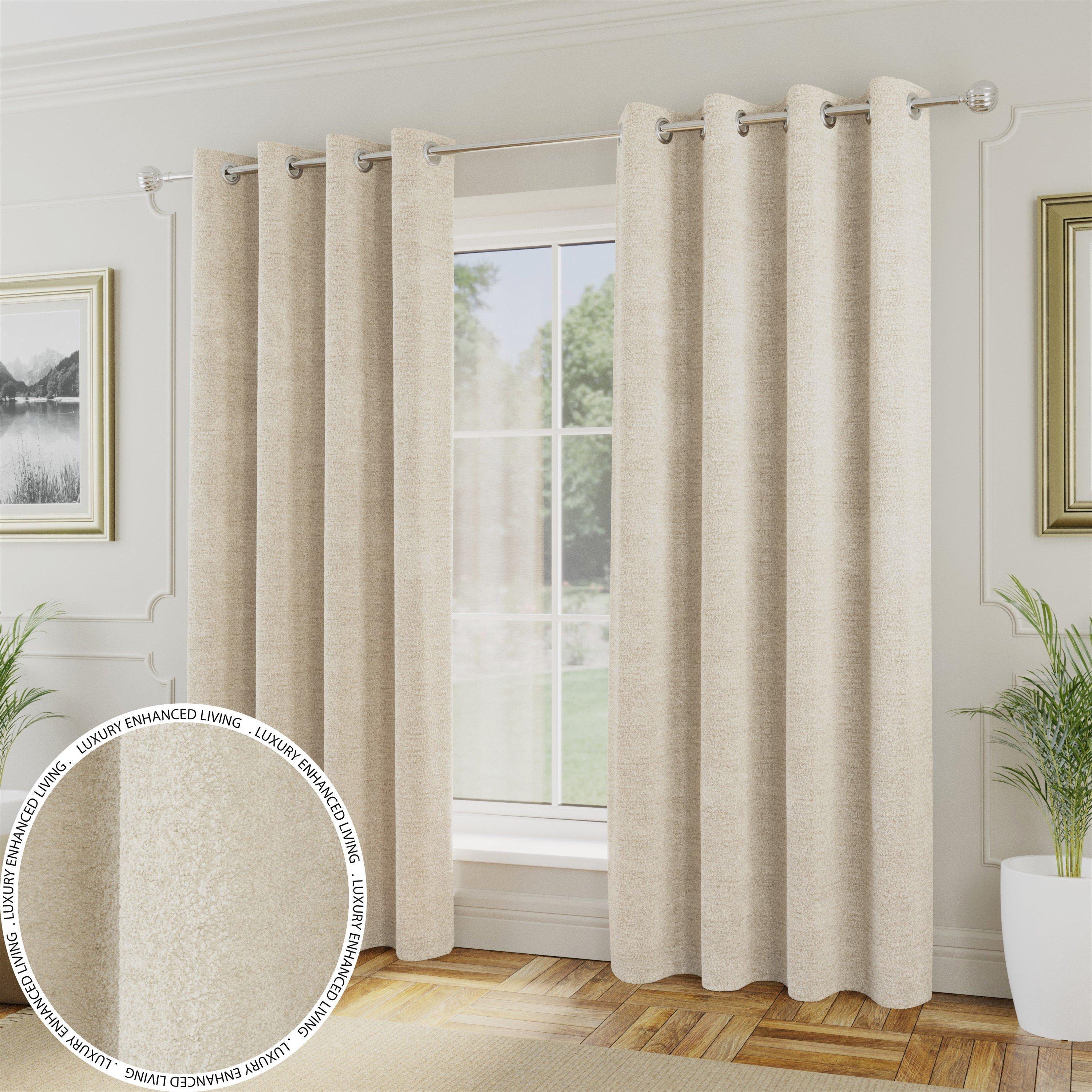 Cream - Enhanced Living - Royale Cream Boucle Room Darkening Eyelet Curtains - 1