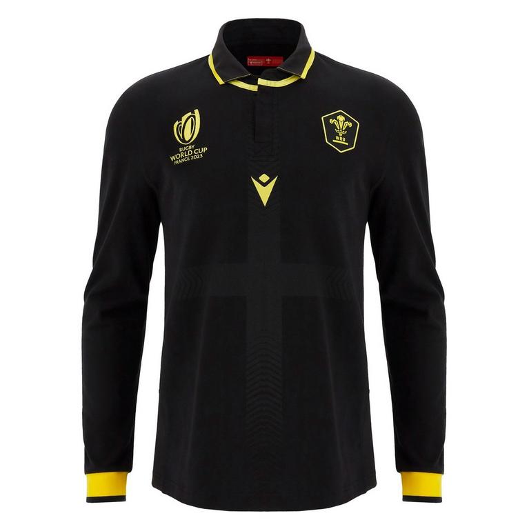 Noir/Yellow - Macron - Wales Rugby Away Long Sleeve Shirt 2023 2024 Adults - 1