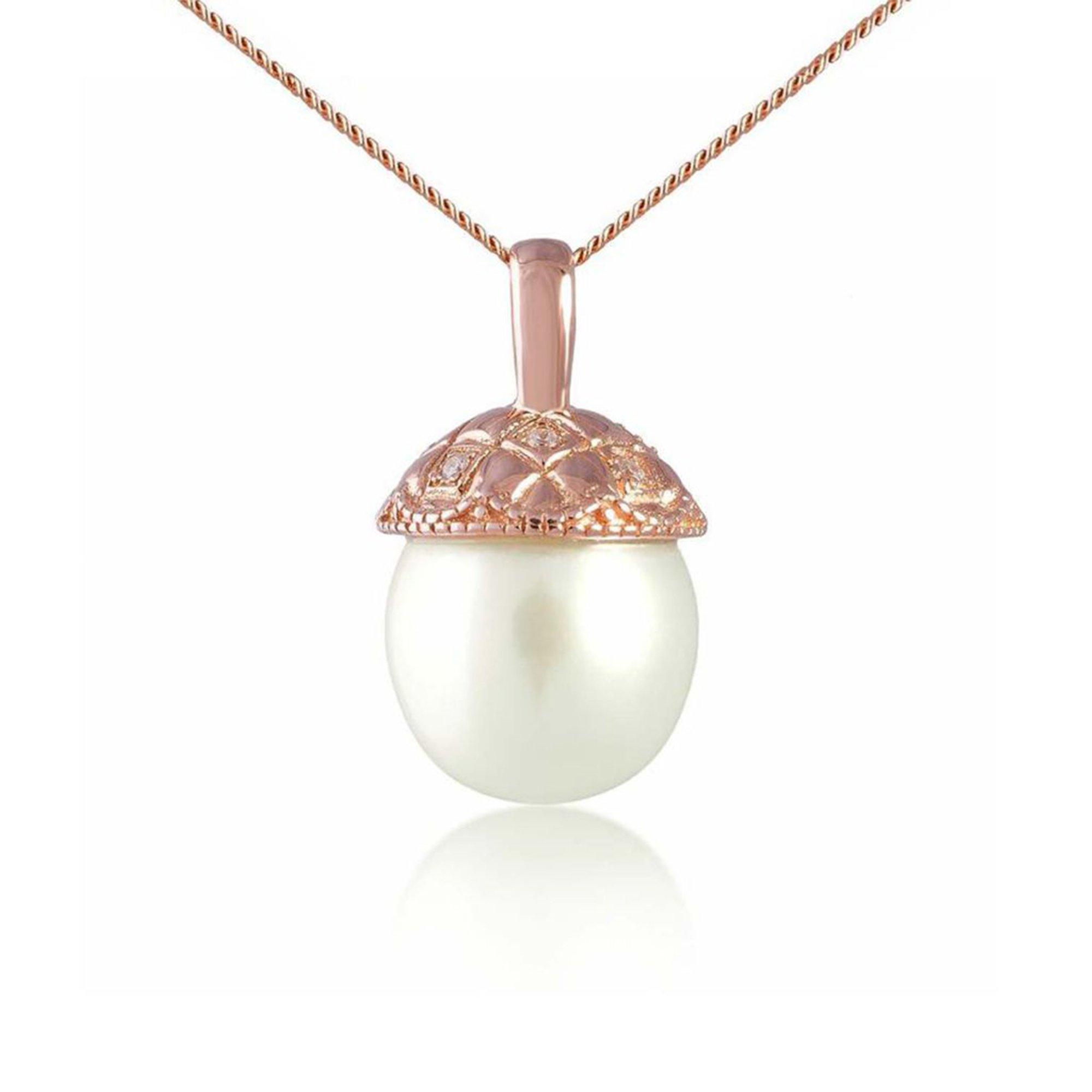 Silver - Espree - Espree Silver Rose Gold Pearl Acorn pendant
