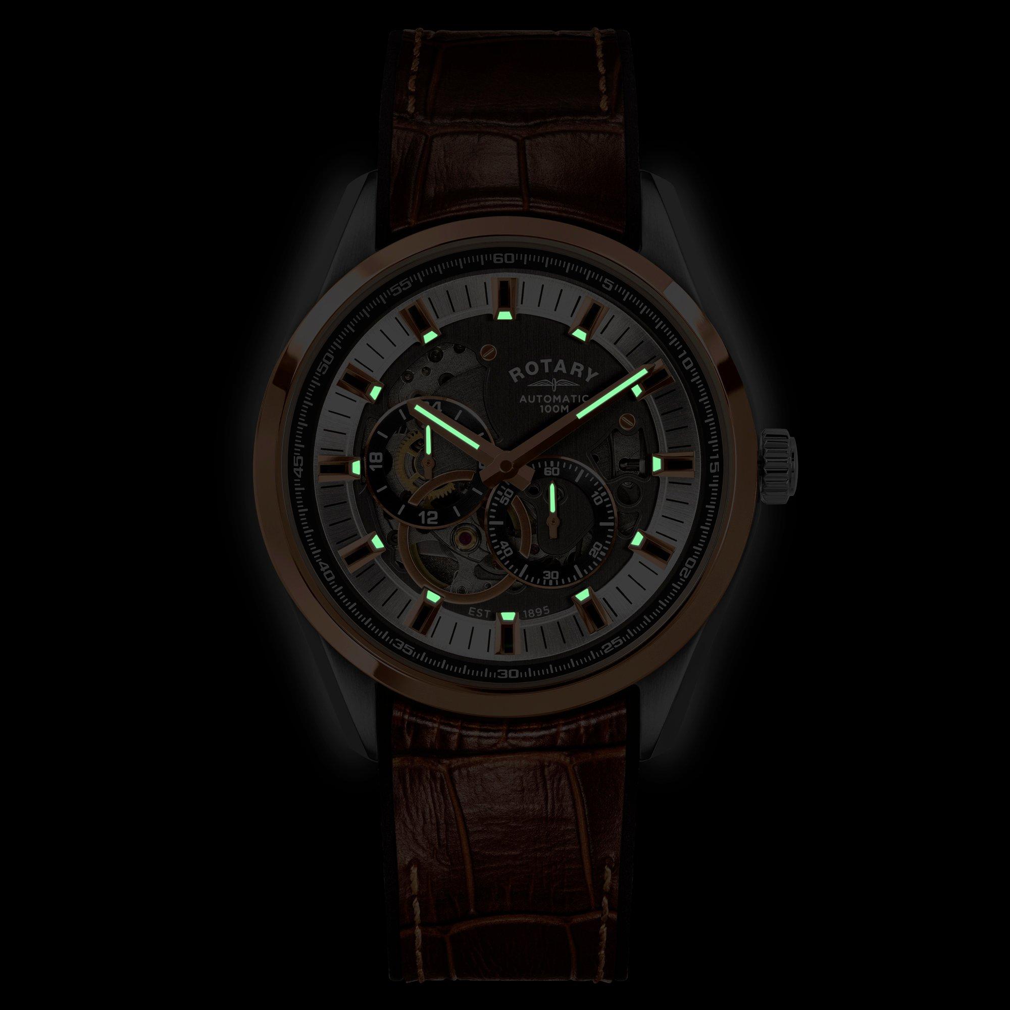 Brown - Rotary - Rotary Mens Seamatic Eclipse Leather Strap Watch - 5