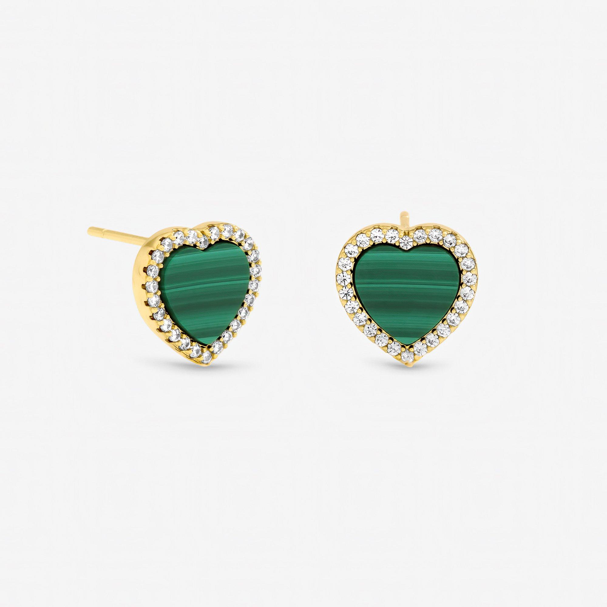Gold - Jon Richard - Gold Plated Crystal and Malachite Heart Stud s - 1
