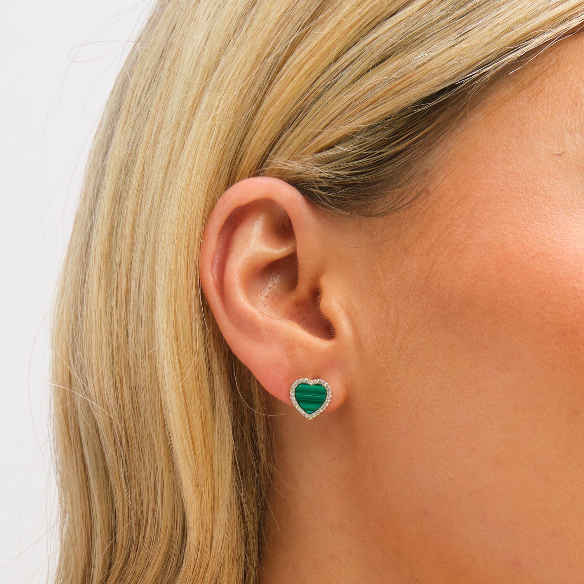 Gold - Jon Richard - Gold Plated Crystal and Malachite Heart Stud s - 3