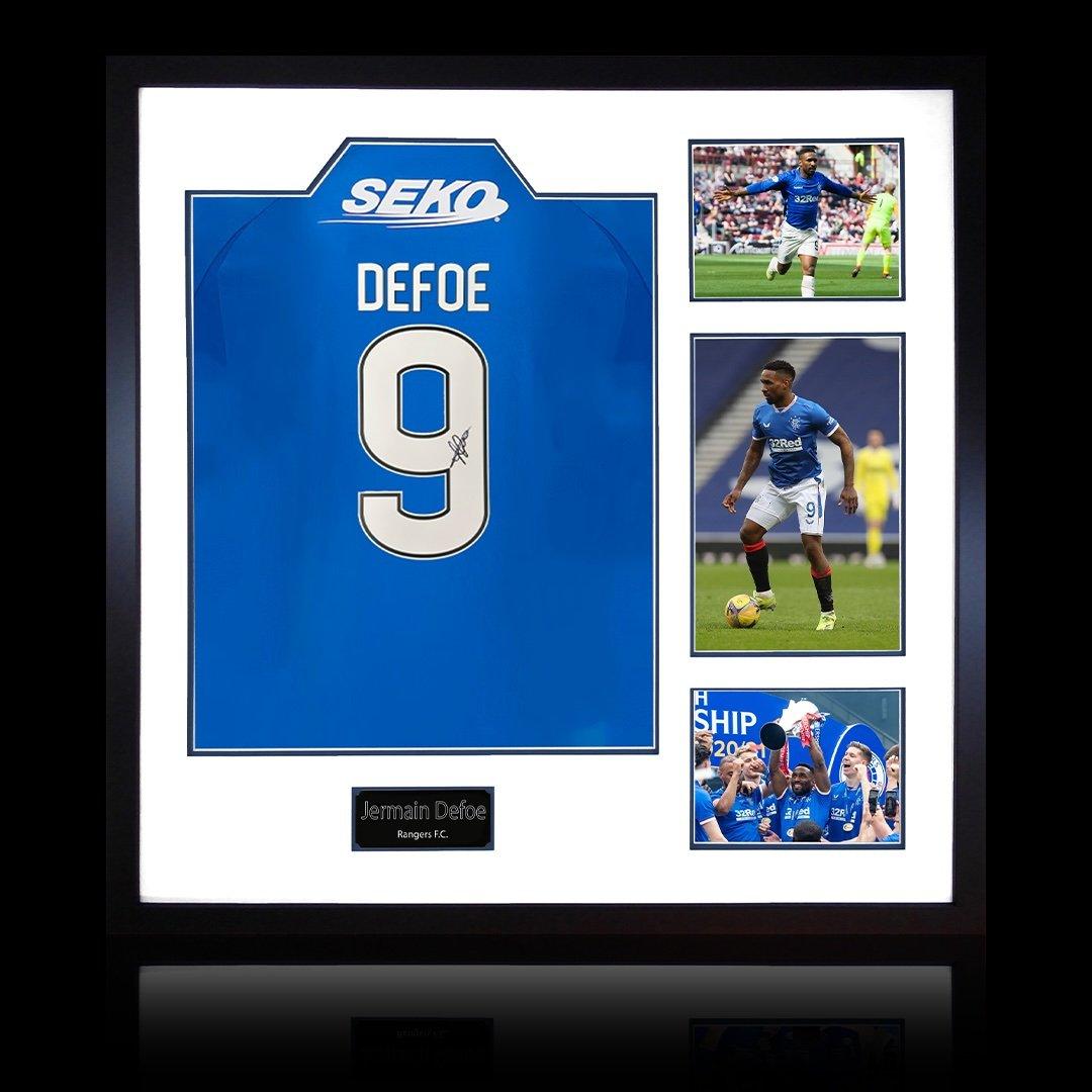 The Fan Cave  Jermain Defoe Signed Rangers Shirt Elite Frame - Blue - 820mm x 82