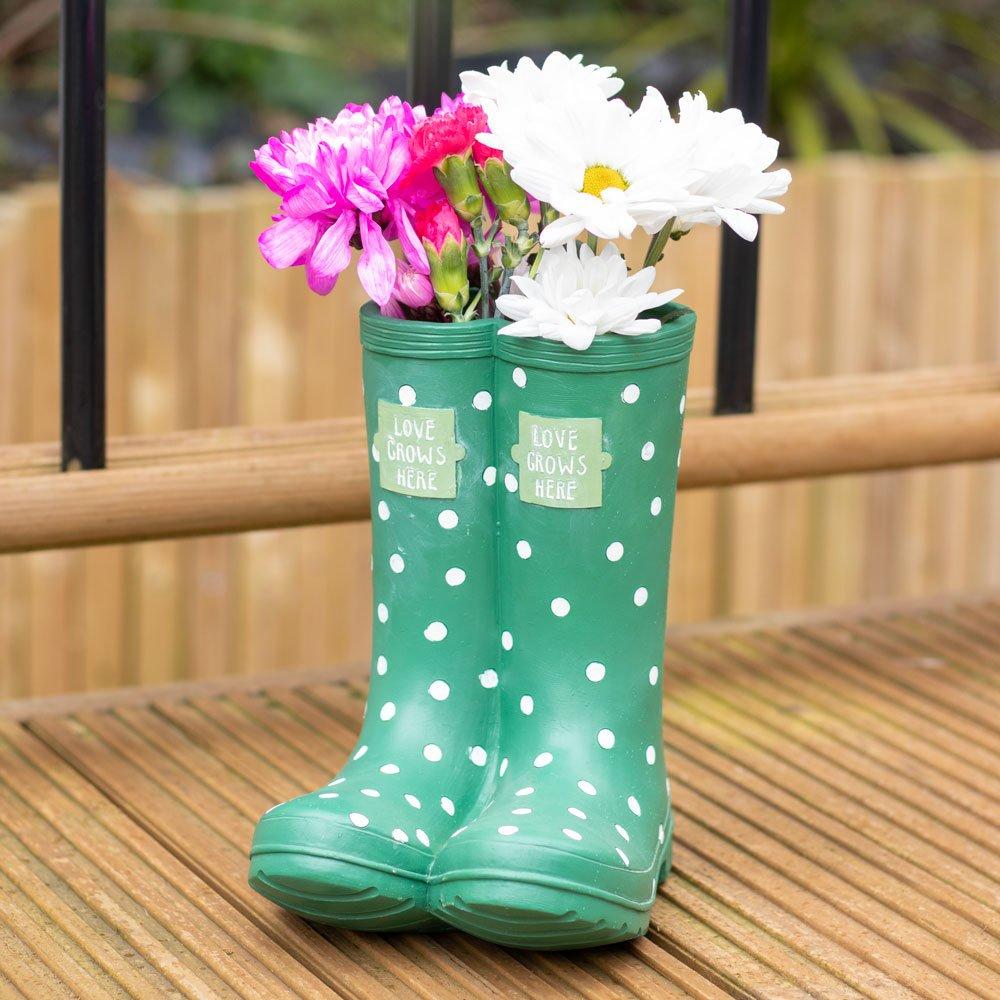 Something Different  Dark Welly Boot Planter Green