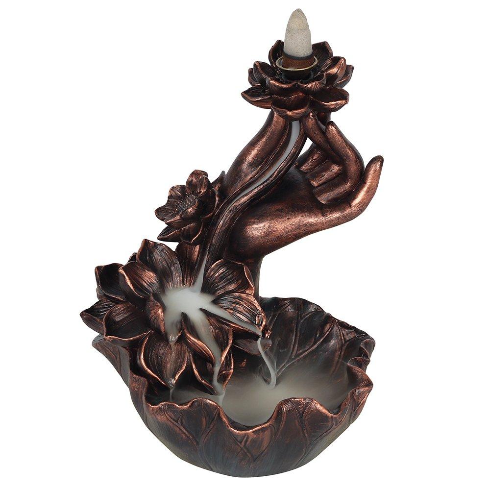 Bronze & Copper - Something Different - Bronze Effect Hand with Flower Backflow Incense Bu - 1
