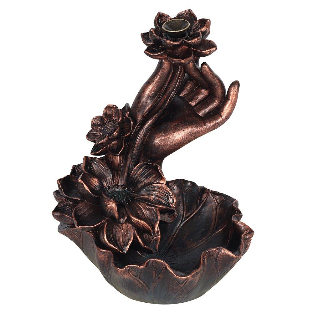Bronze & Copper - Something Different - Bronze Effect Hand with Flower Backflow Incense Bu - 2