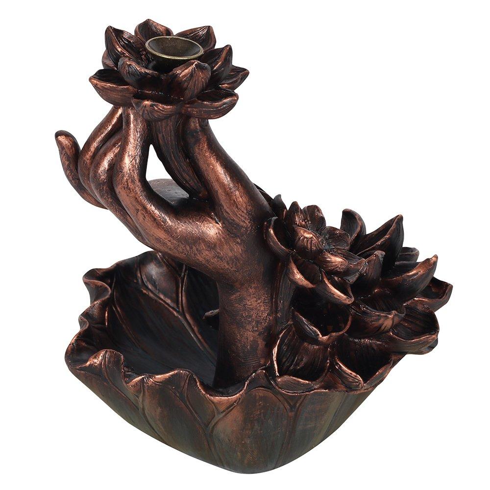 Bronze & Copper - Something Different - Bronze Effect Hand with Flower Backflow Incense Bu - 3