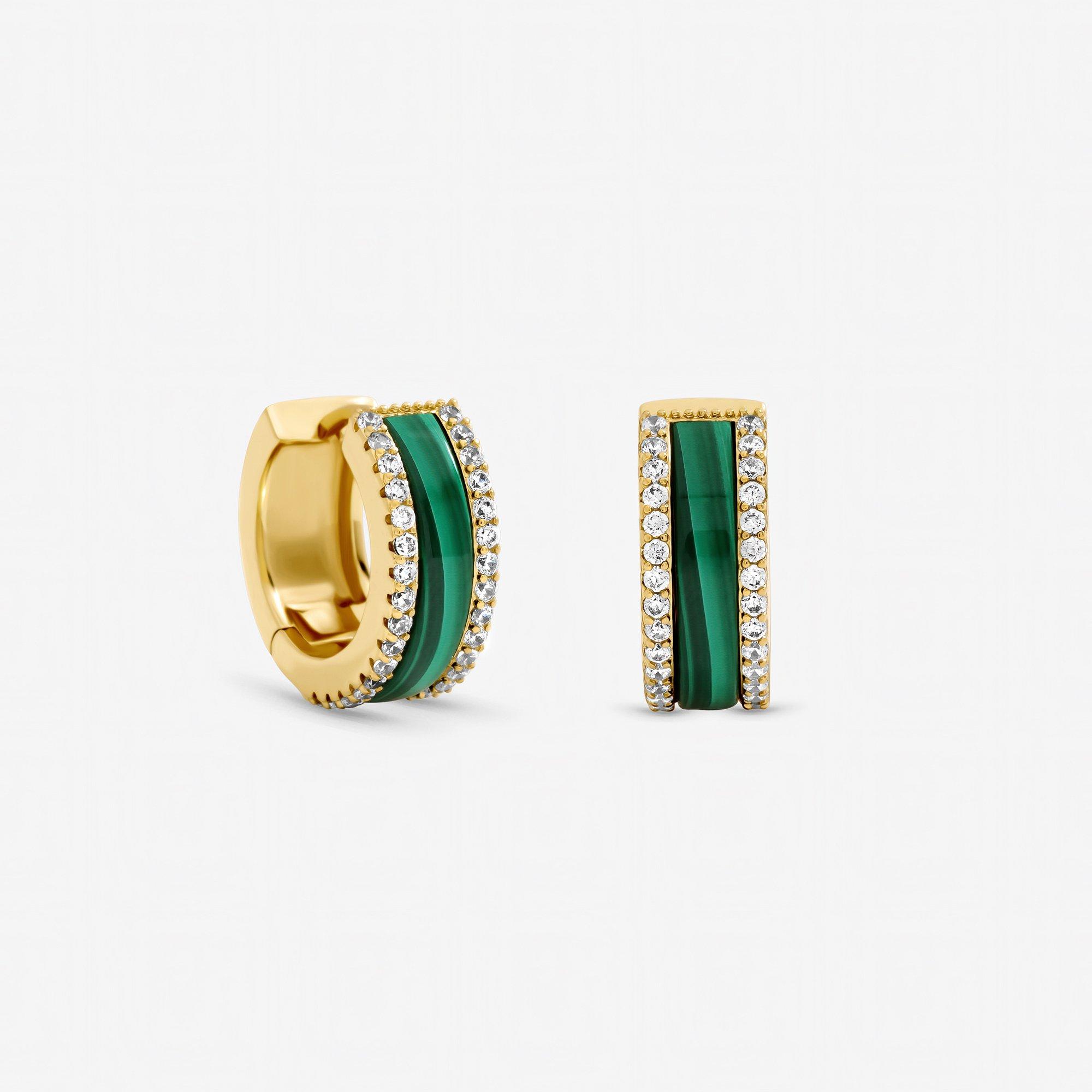 Gold - Jon Richard - Gold Plated Crystal and Malachite Hoop Earrings - 1