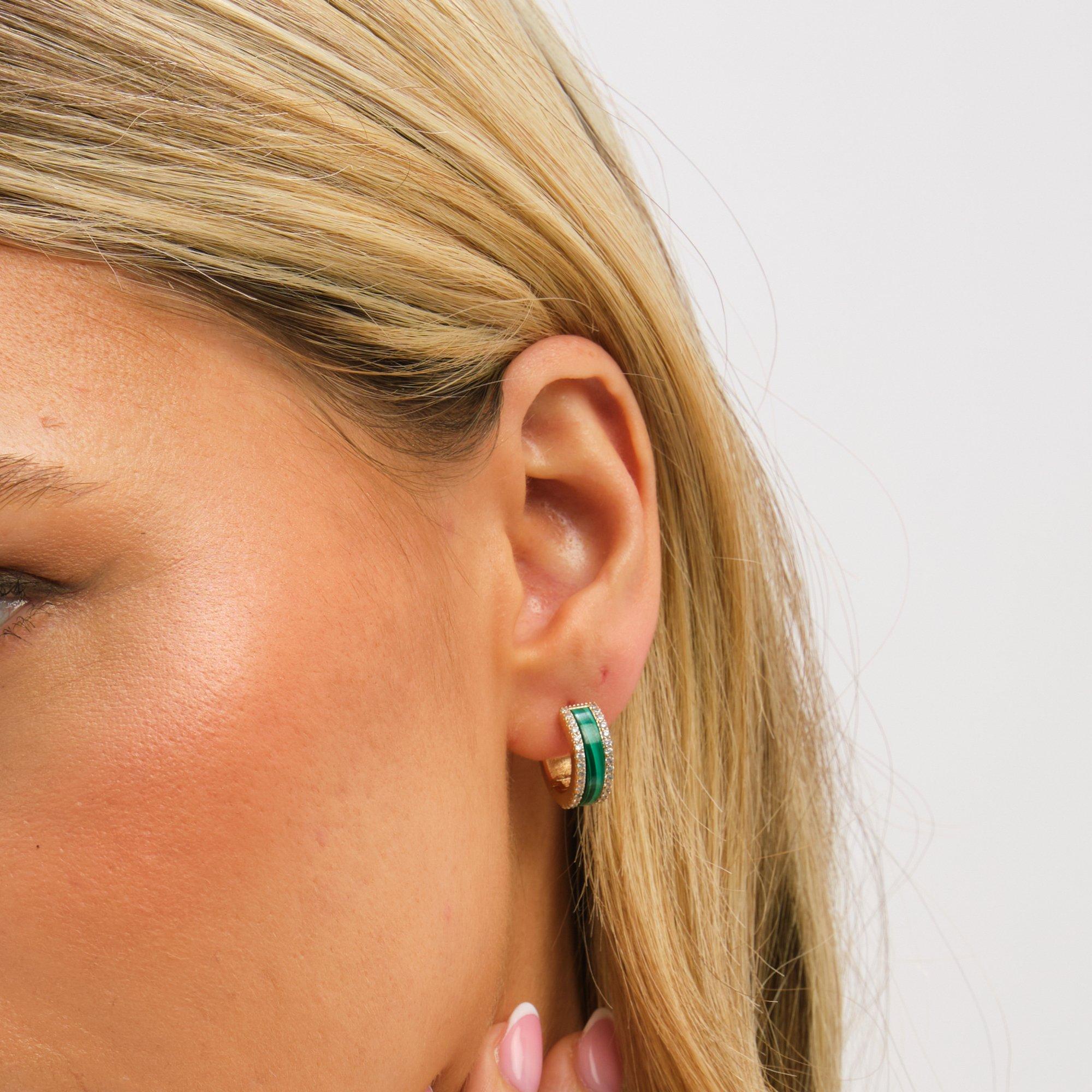 Gold - Jon Richard - Gold Plated Crystal and Malachite Hoop Earrings - 2