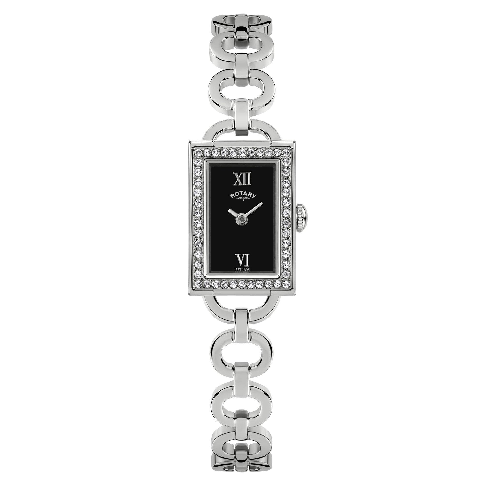 Silver - Rotary - Ladies Cocktail Stone Set SS Bracelet Watch - 1