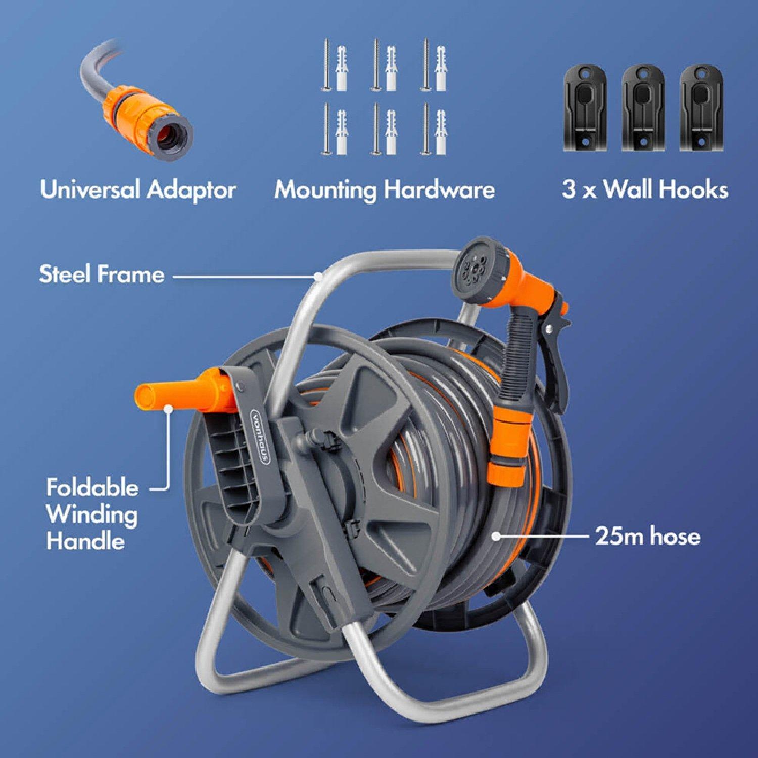 Orange - VonHaus - Garden Hose Reel - 25m - 6