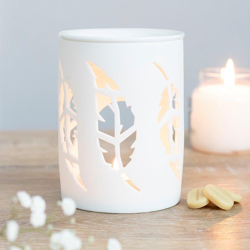 Something Different  White Feather Cut Out Oil Burner - White & Cream