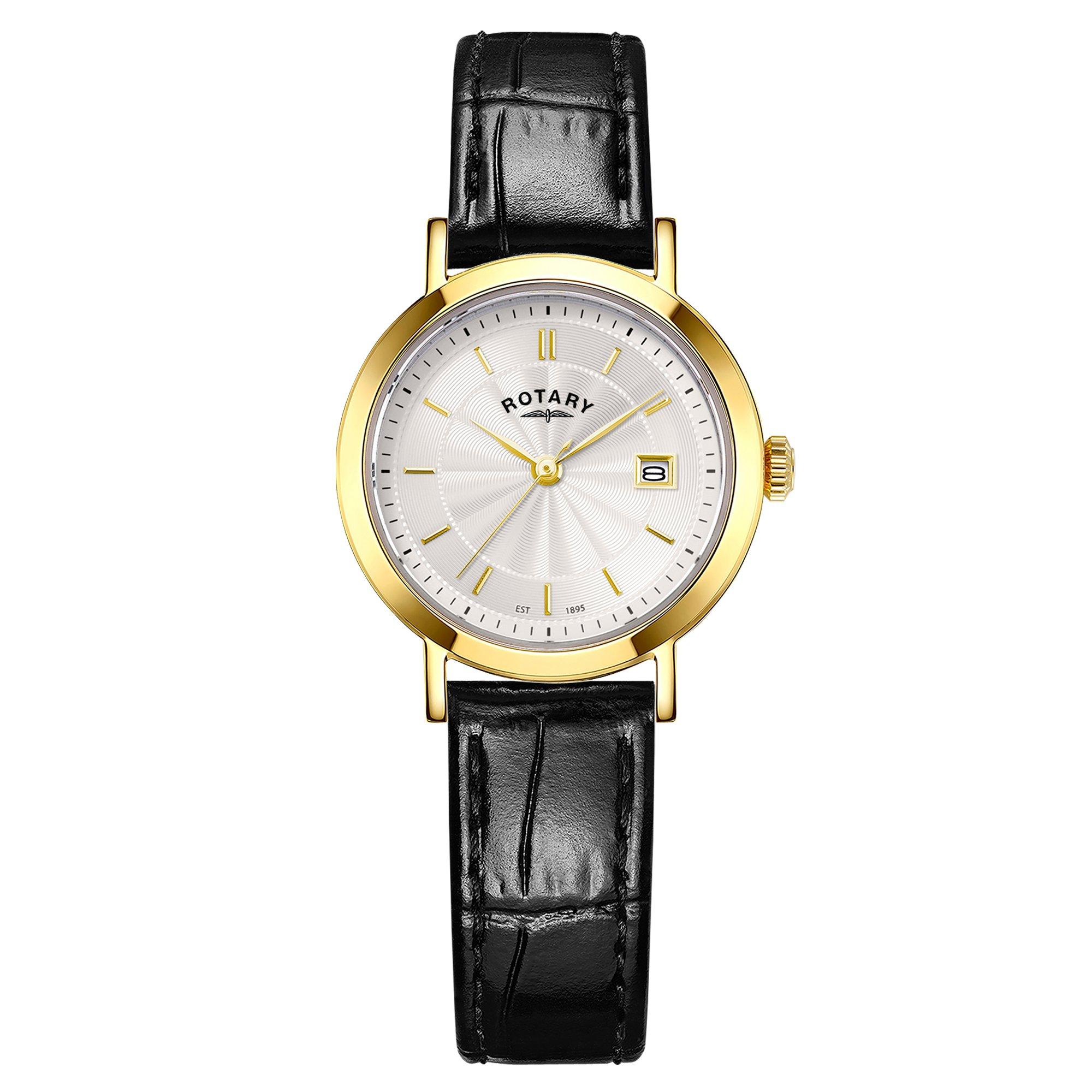 Black - Rotary - Ladies Heritage Gold SS Black Leather Watch - 1
