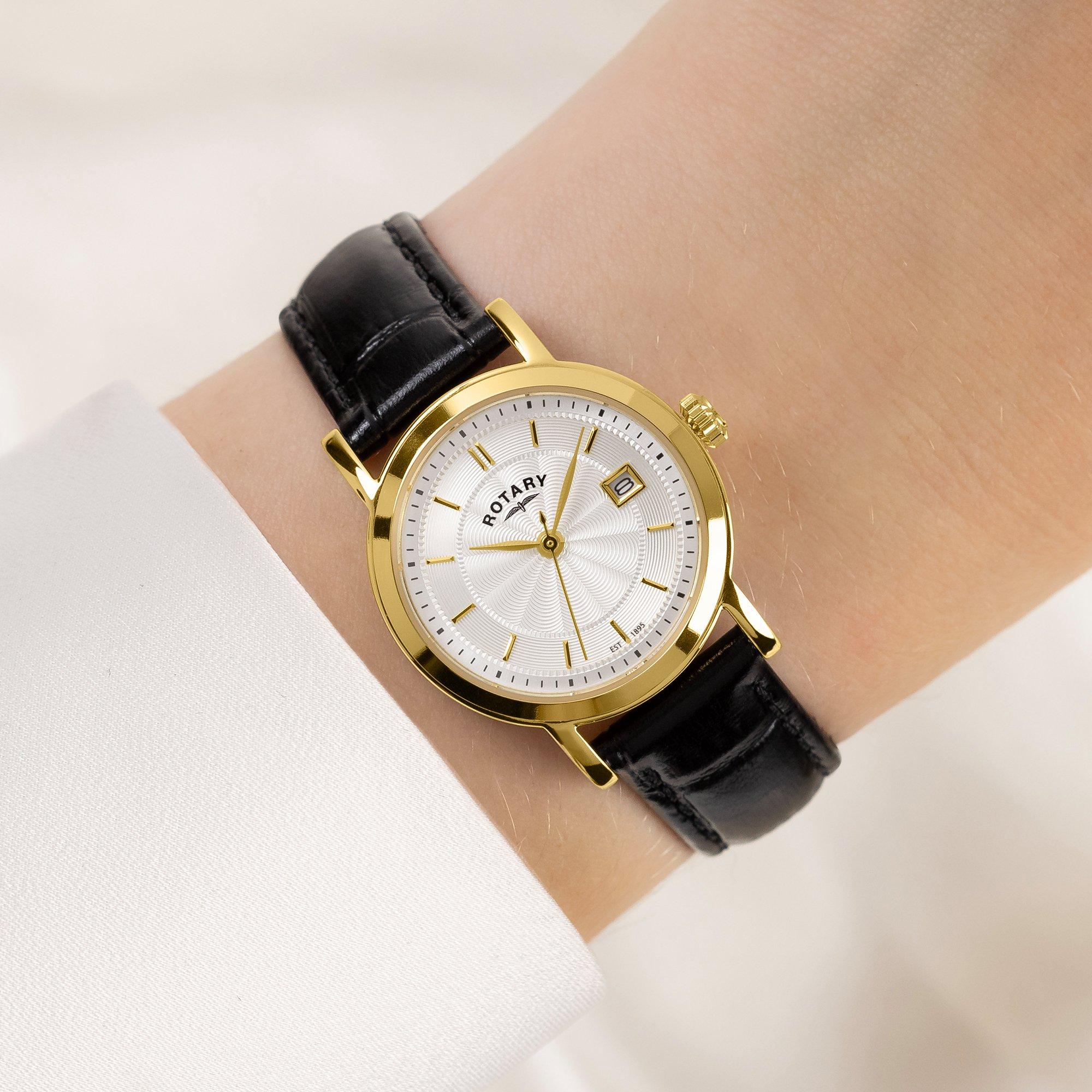 Black - Rotary - Rotary Ladies Heritage Gold SS Black Leather Watch - 3