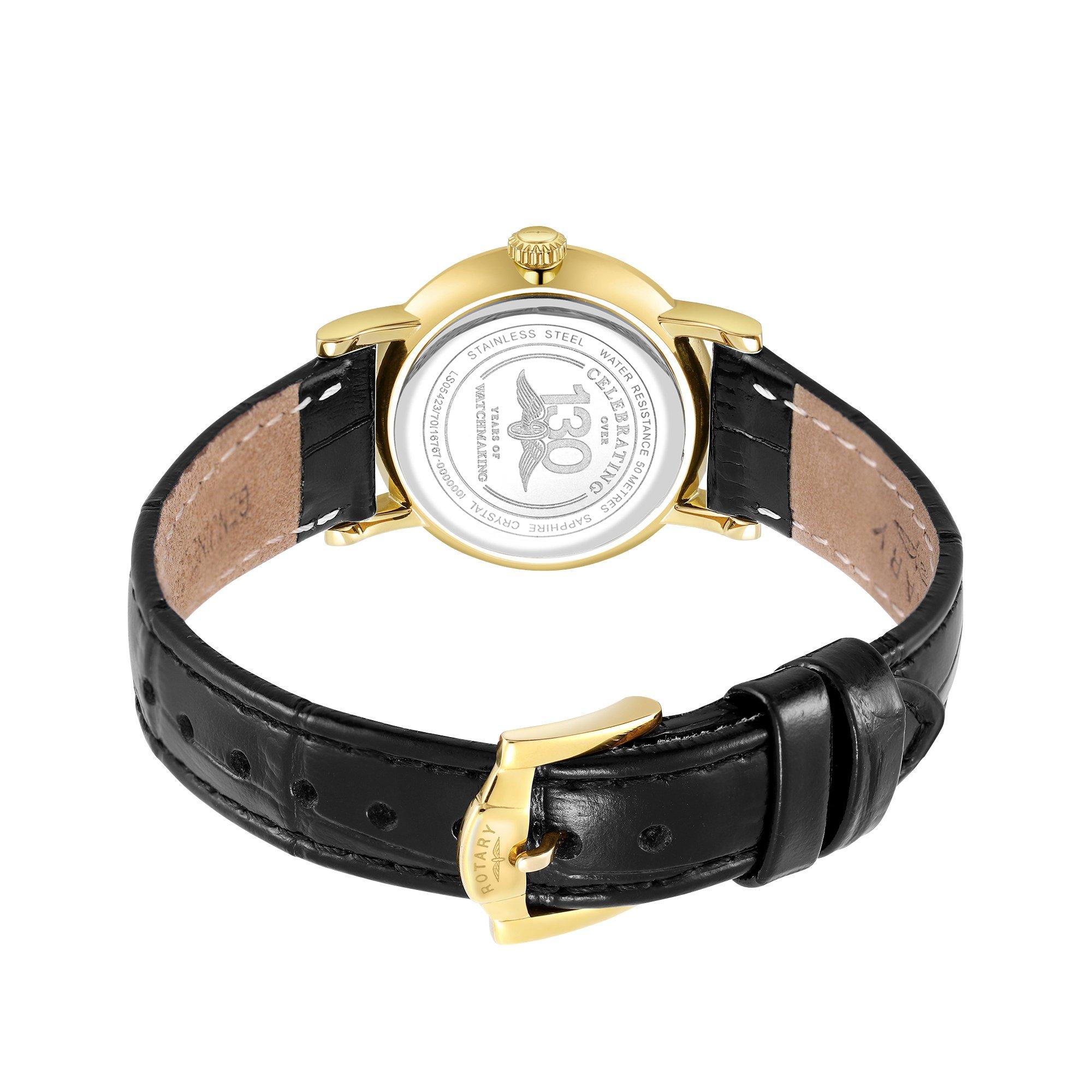 Black - Rotary - Rotary Ladies Heritage Gold SS Black Leather Watch - 4