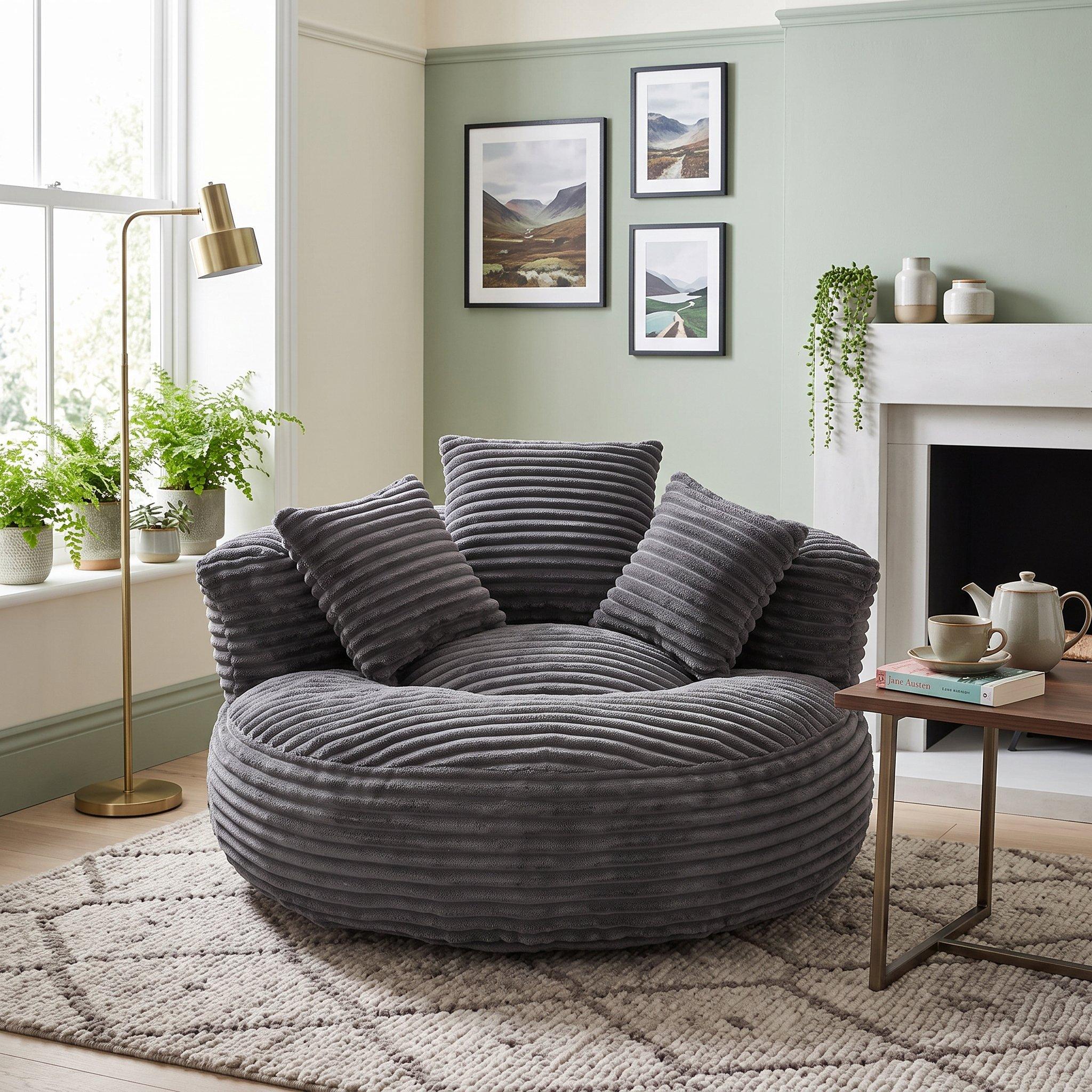 Dark Gray - Urban Meuble - Corduroy Bean Bag Chair with Pillows - 1