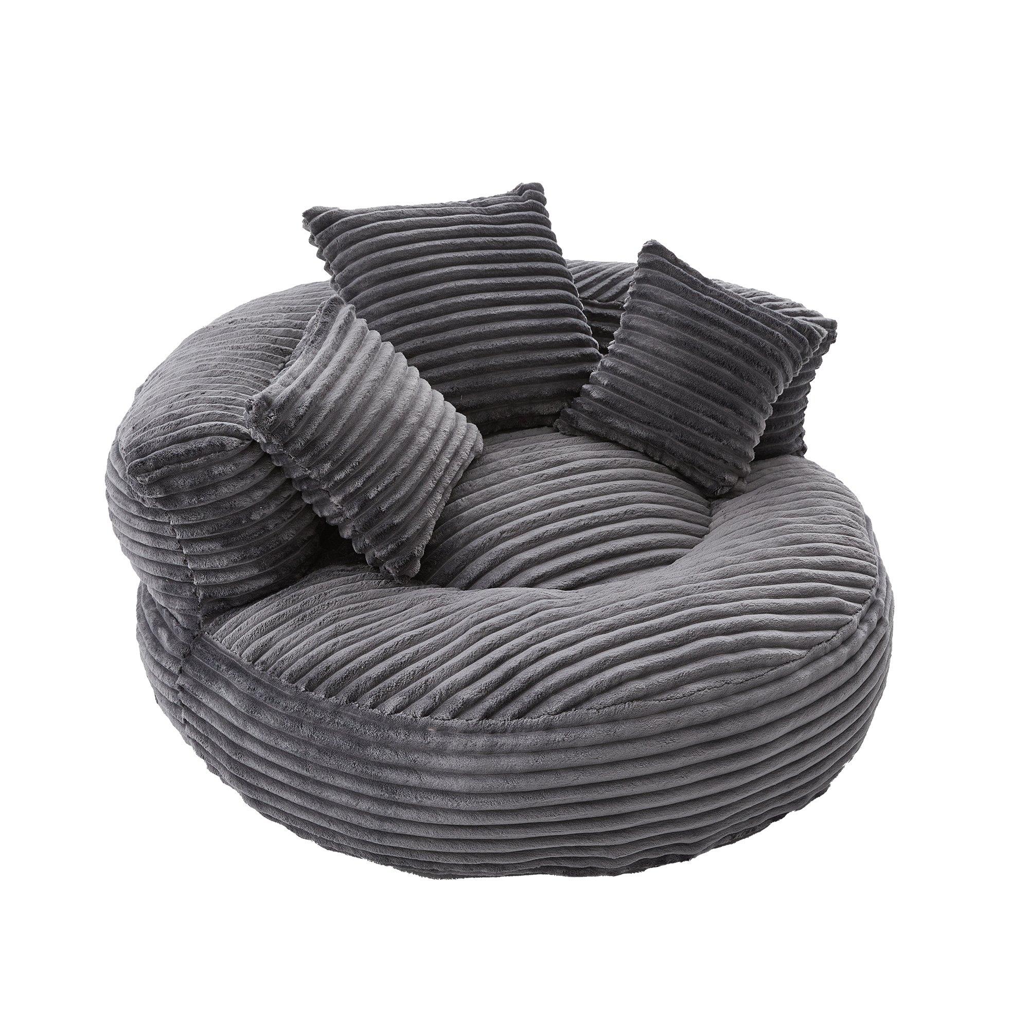Dark Gray - Urban Meuble - Corduroy Bean Bag Chair with Pillows - 11