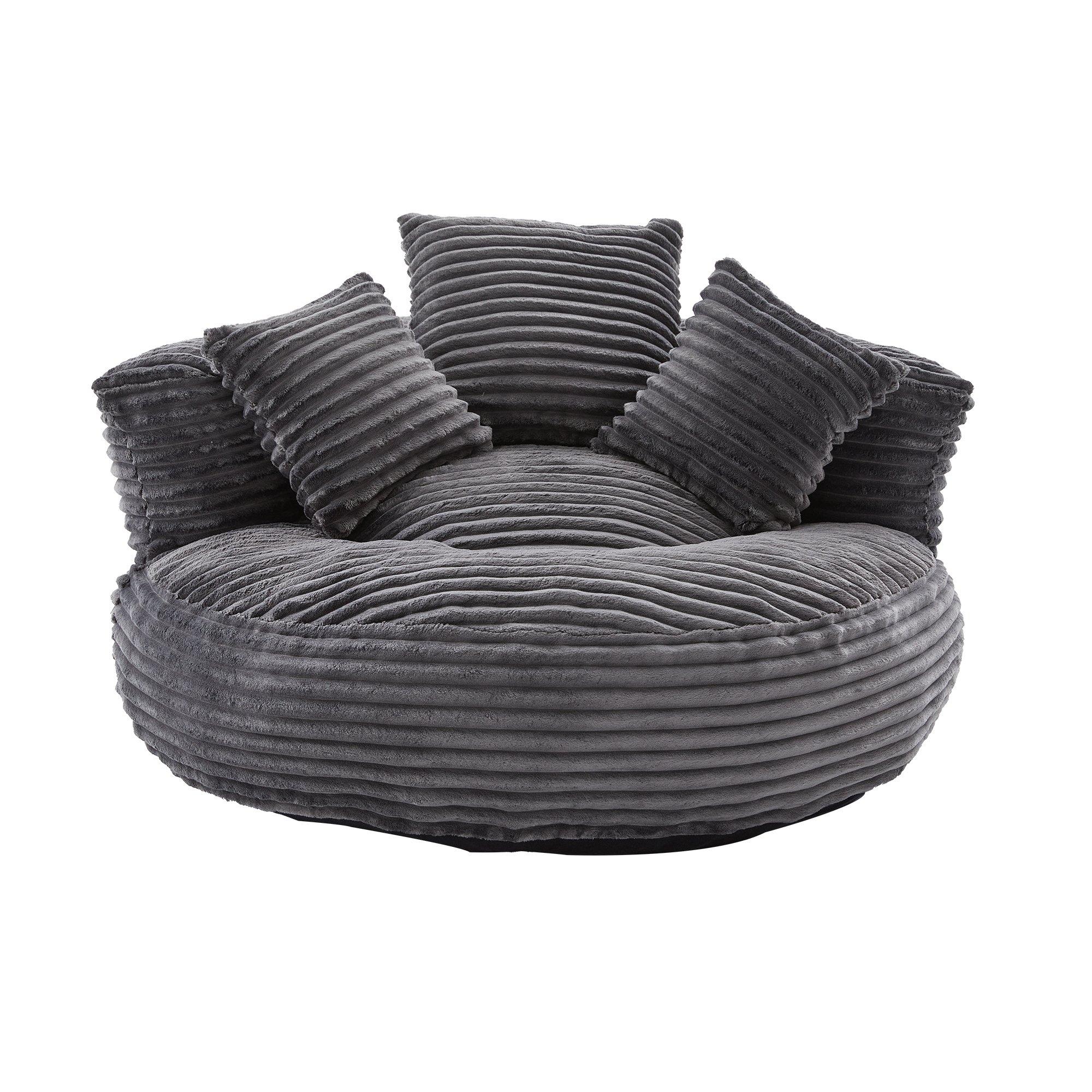 Dark Gray - Urban Meuble - Corduroy Bean Bag Chair with Pillows - 5