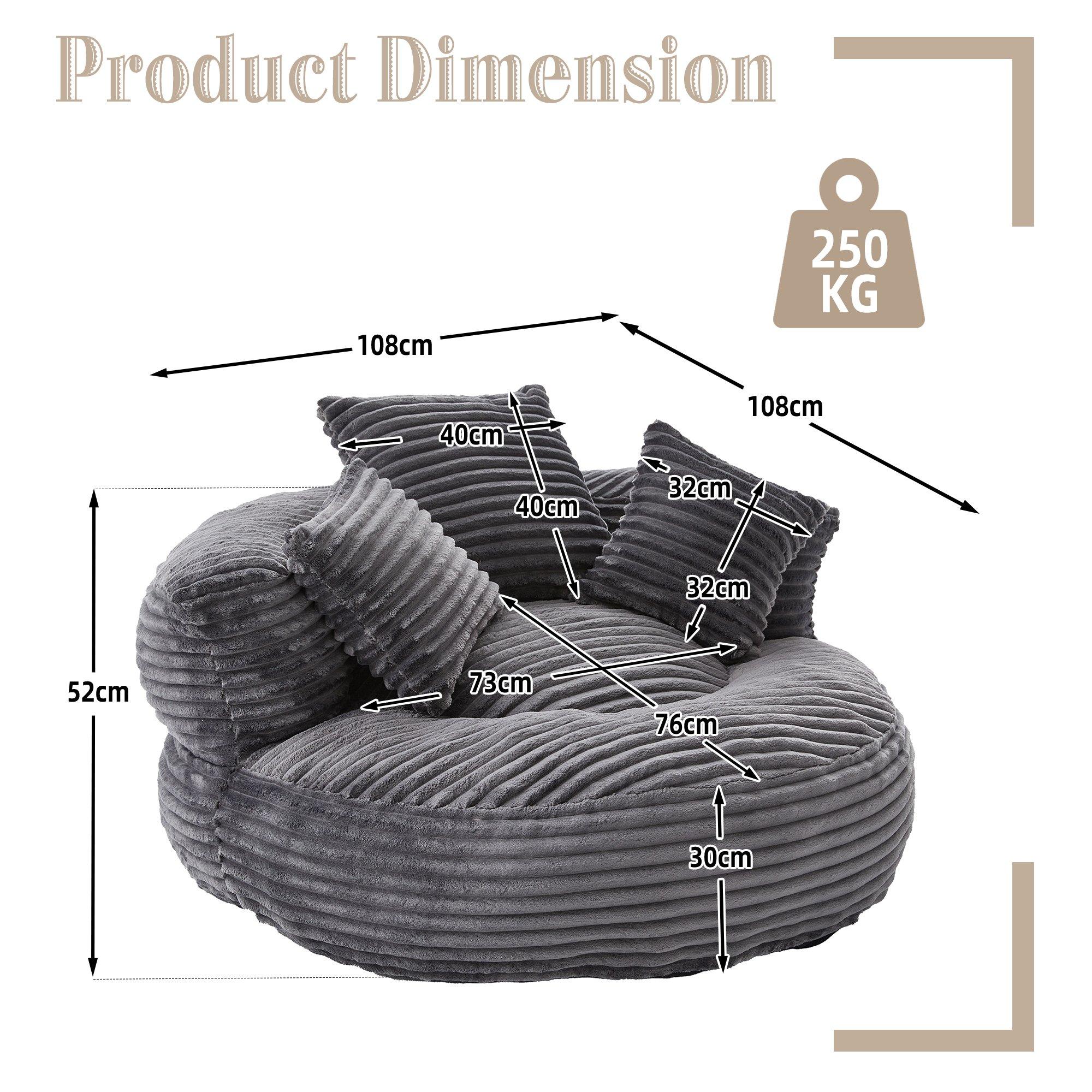 Dark Gray - Urban Meuble - Corduroy Bean Bag Chair with Pillows - 6
