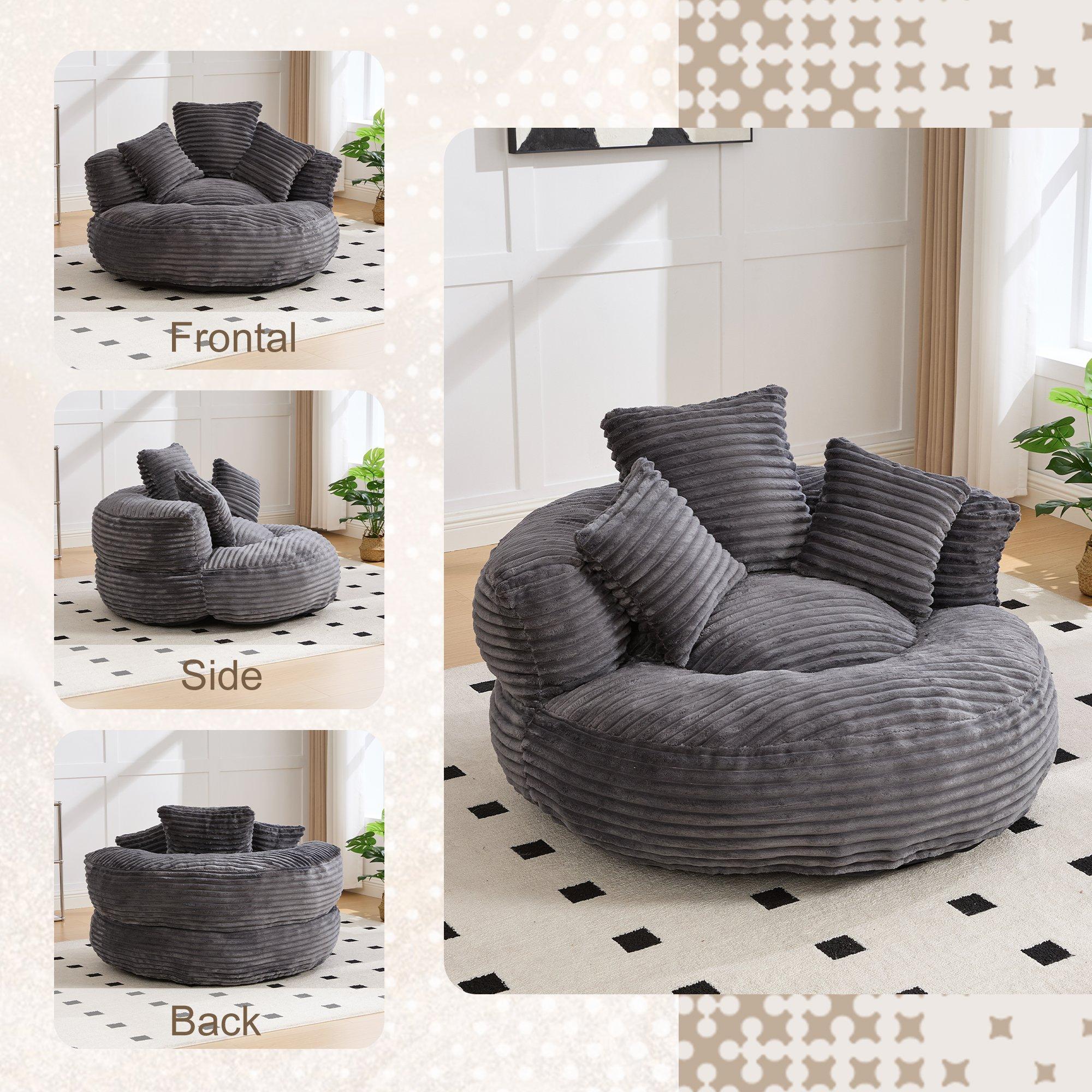 Dark Gray - Urban Meuble - Corduroy Bean Bag Chair with Pillows - 7