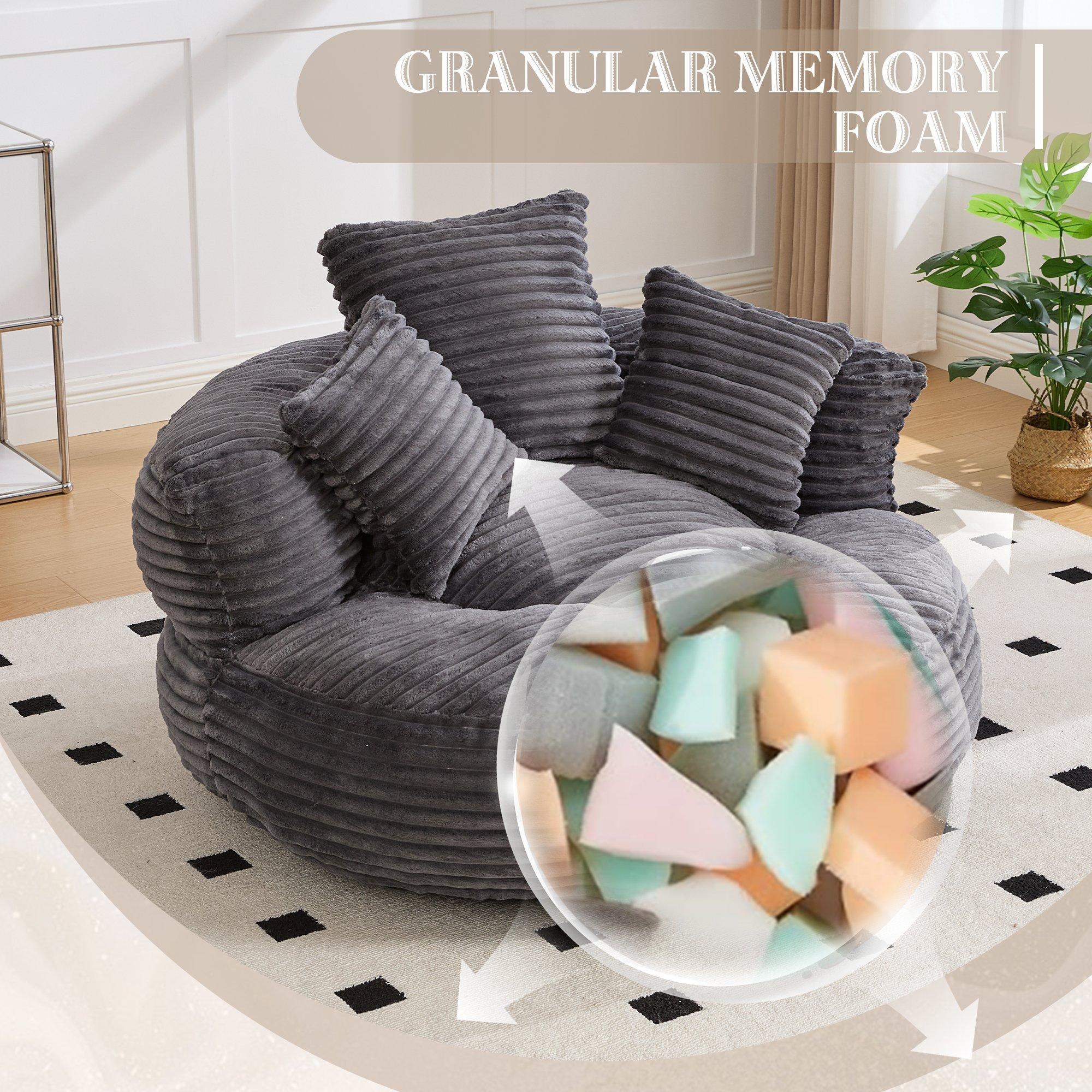 Dark Gray - Urban Meuble - Corduroy Bean Bag Chair with Pillows - 10