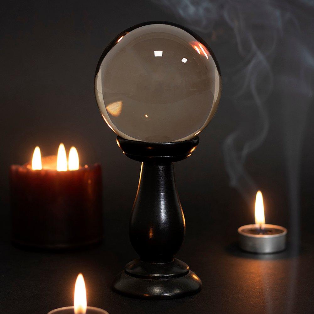 Grey & Silver - Something Different - Small Smoke Grey Crystal Ball on Stand - 2
