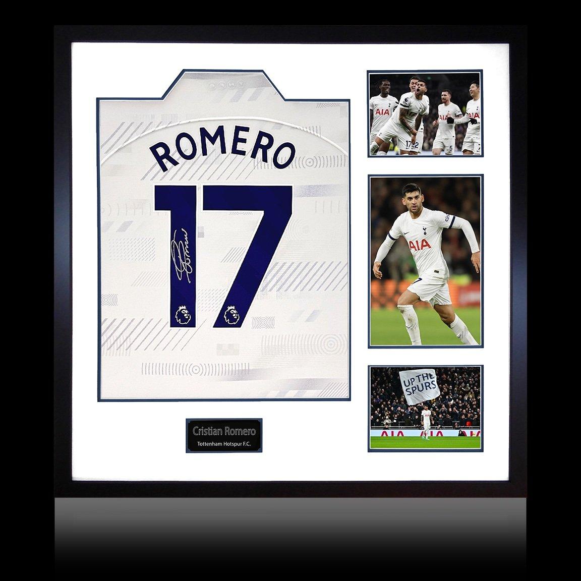 The Fan Cave  Cristian Romero Signed Tottenham Hotspur Shirt - White - 820mm x 82