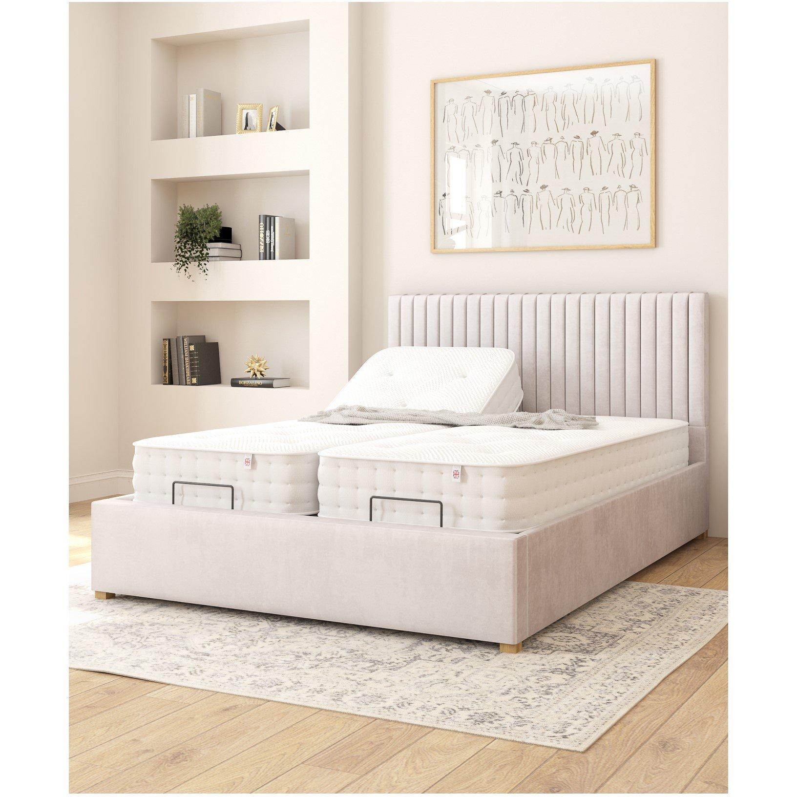 Light Silver - Aspire - Grant Adjustable Bed Plush Velvet Fabric - 2