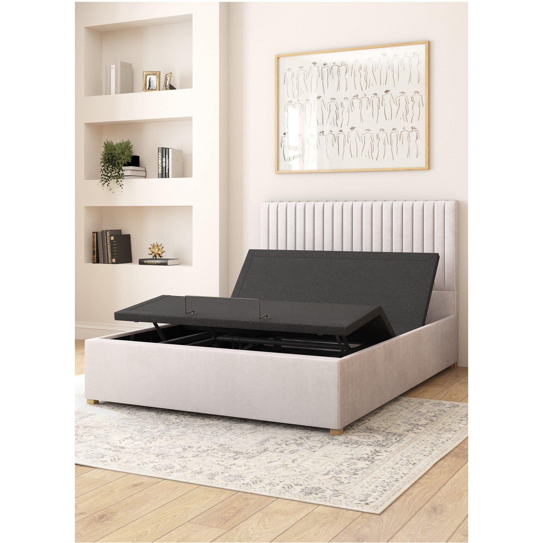 Light Silver - Aspire - Grant Adjustable Bed Plush Velvet Fabric - 3